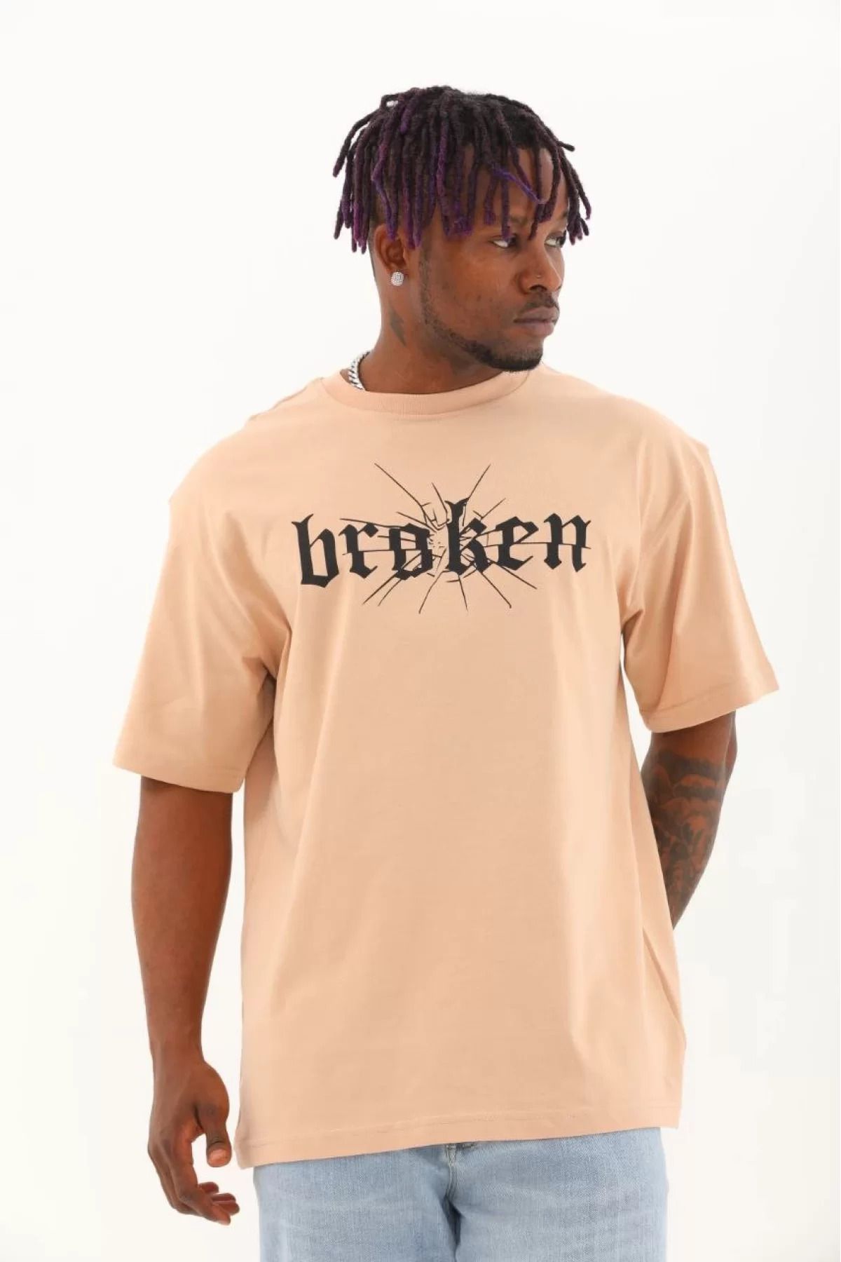 İndigo Park Oversize Tişört Erkek Unisex Oversize Baskılı Bisiklet Yaka T-Shirt