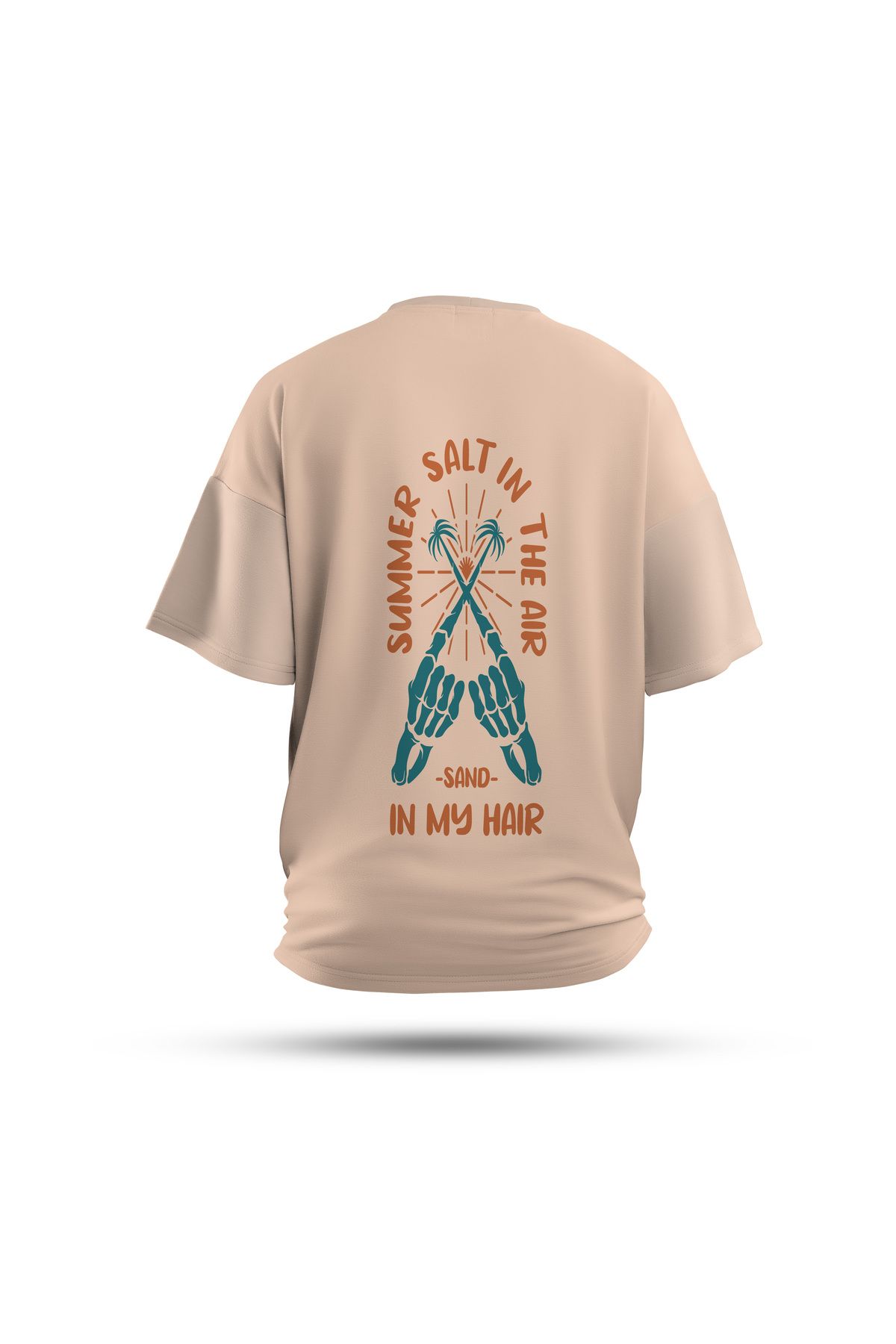 Zestia Unisex T-Shirt, Sun in Bones Sırt Baskılı, Regular, %100 Pamuk, Krem T-Shirt No: 0286