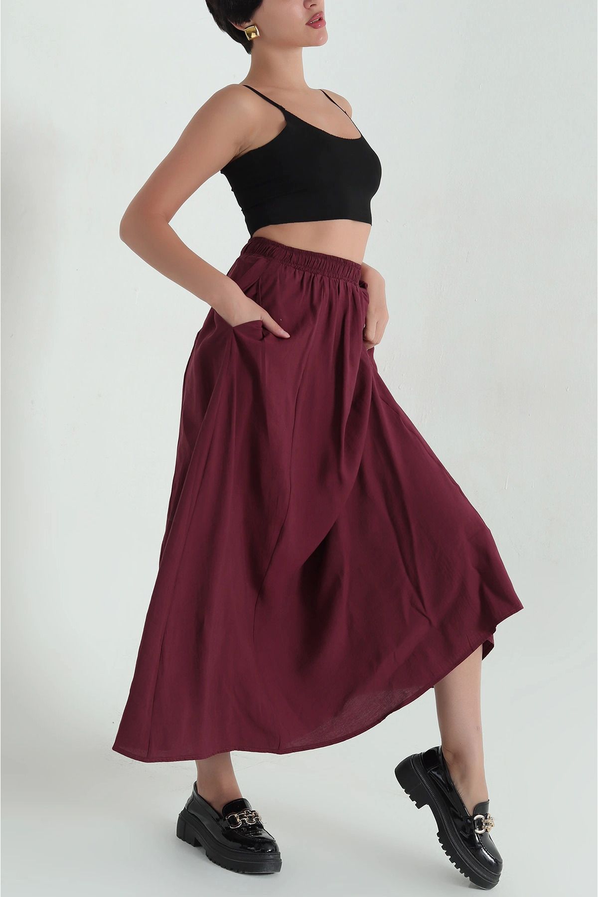 Secret Passion Lingerie Bordo Bel Lastikli Modal Kloş Kadın Etek