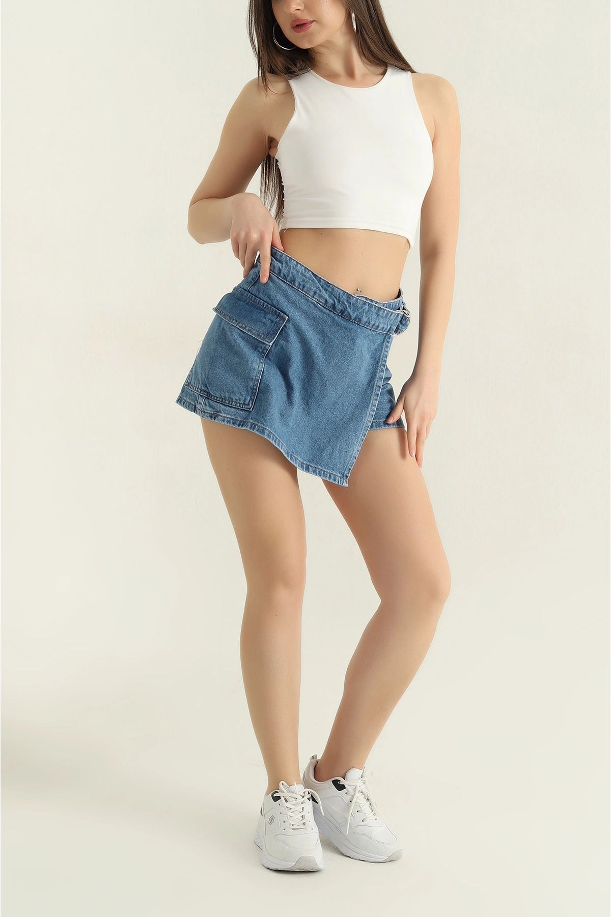 Secret Passion Lingerie Mavi Cep Detay Kadın Kot Şort Etek