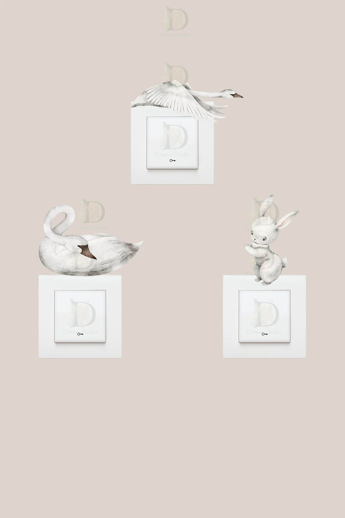 KT Decor Kuğu Kaz ve Tavşancık 3'lü Priz Sticker Seti