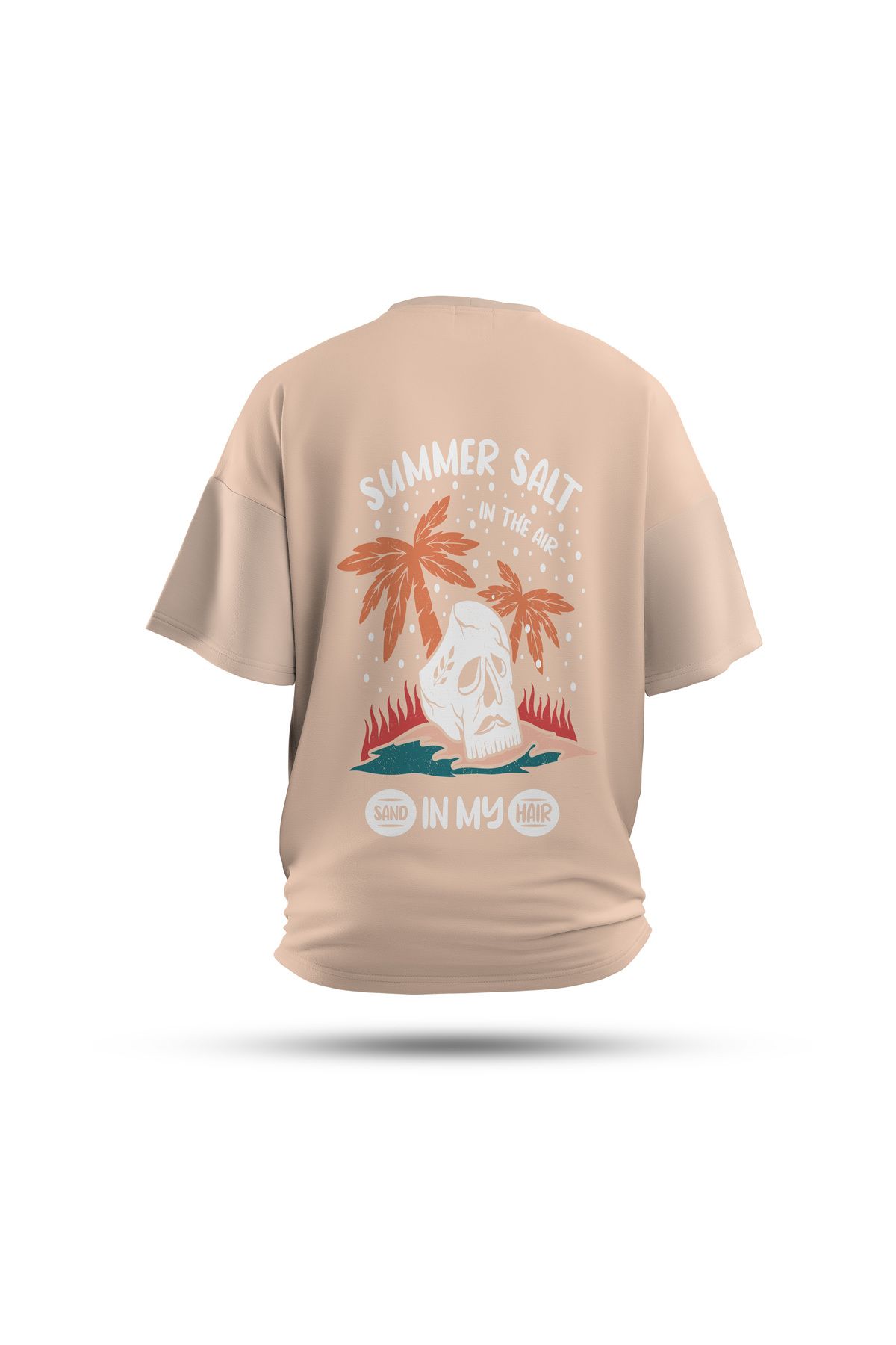 Zestia Unisex T-Shirt, Salt & Sand Sırt Baskılı, Regular, %100 Pamuk, Krem T-Shirt No: 0283