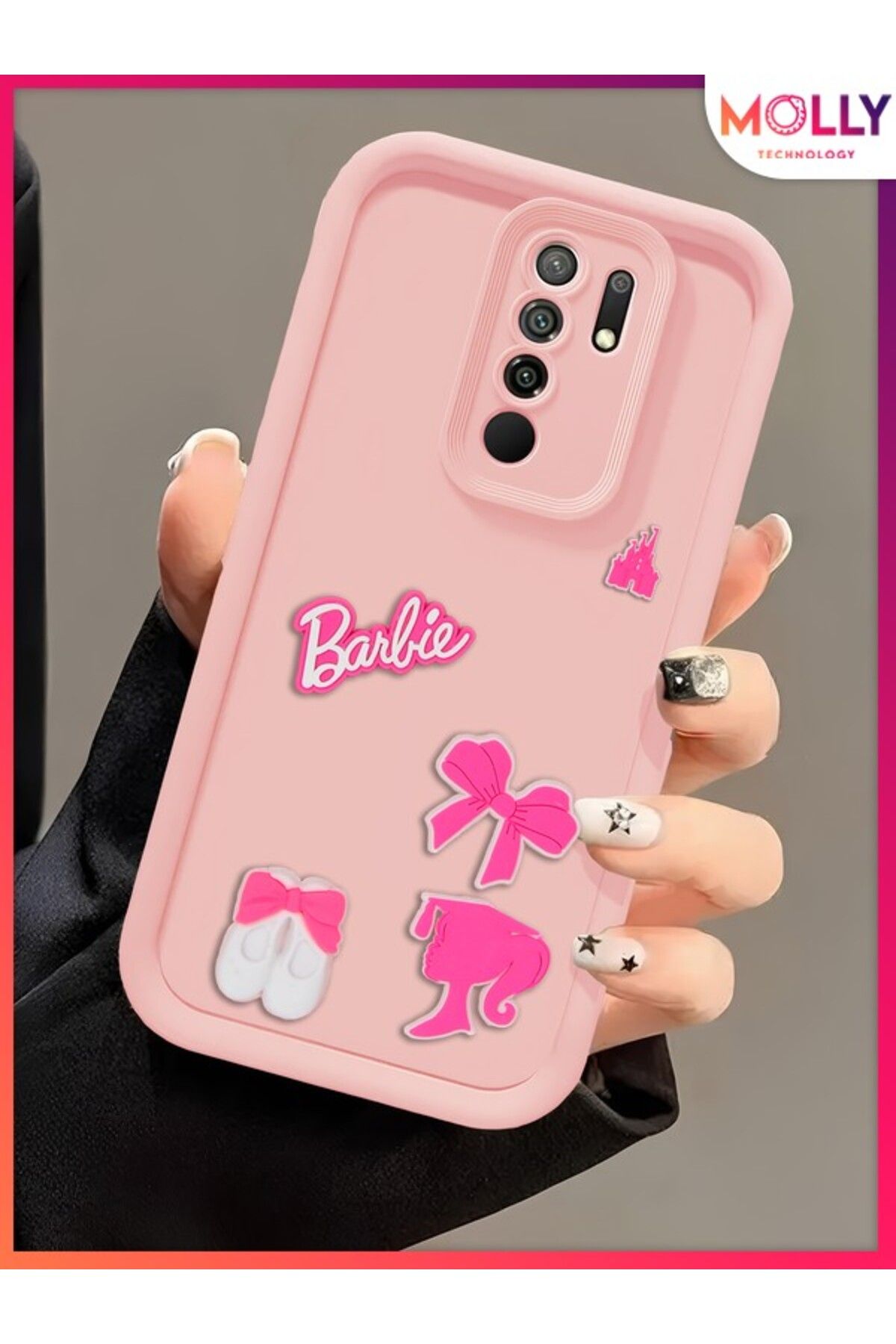 Molly Xiaomi Redmi 9 İçin Kum Pembesi Kenarları Kalın 3d Kabartmalı Cute Girl Silikon Kılıf