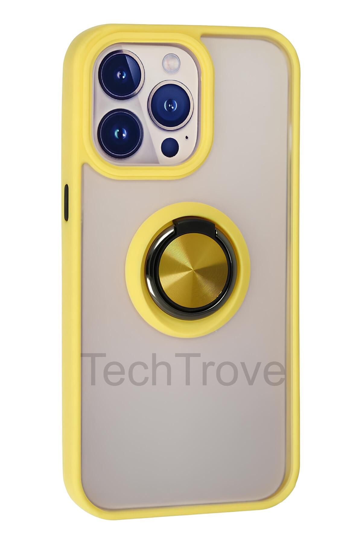 TechTrove iPhone 15 Pro Kılıf Yüzüklü Stand Özellikli Darbe Korumalı Mat Silikon Kapak