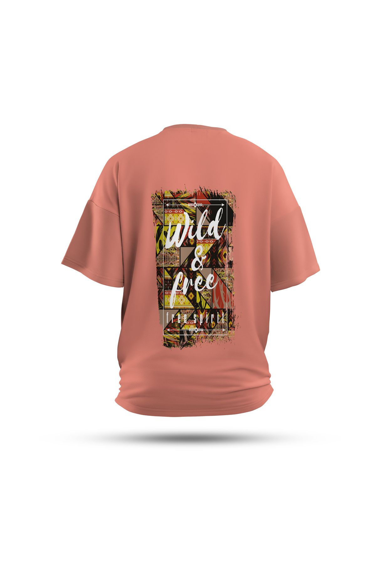 Zestia Unisex T-Shirt, Wild & Free Sırt Baskılı, Regular, %100 Pamuk, Somon T-Shirt No: 0263