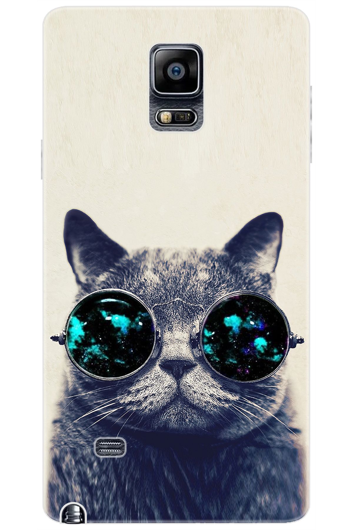 Ceppare Samsung Galaxy Note 4 (SM-N910F) Uyumlu Kılıf Desenli Silikon Gözlüklü Kedi STK:236 CP-344D6K4