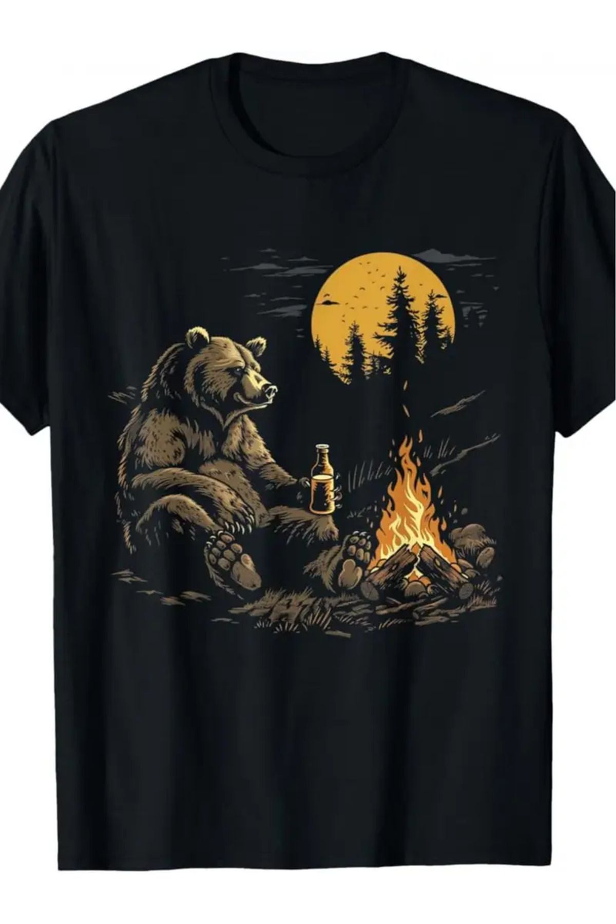 LUNAVISTA Ayı Baskılı Bisiklet Yaka Kısa Kol T-shirt