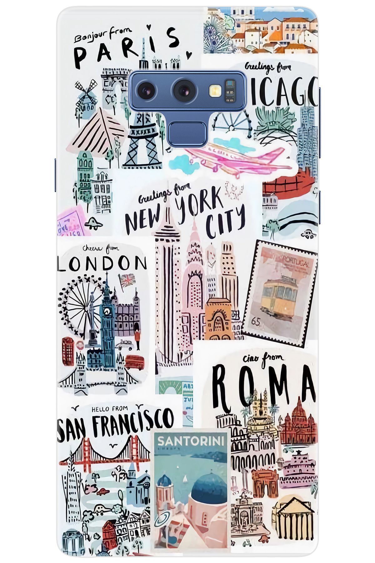 Ceppare Samsung Galaxy Note 9 (SM-N960F) Uyumlu Kılıf Desenli Silikon Newyork London STK:624 CP-WF6Fdex