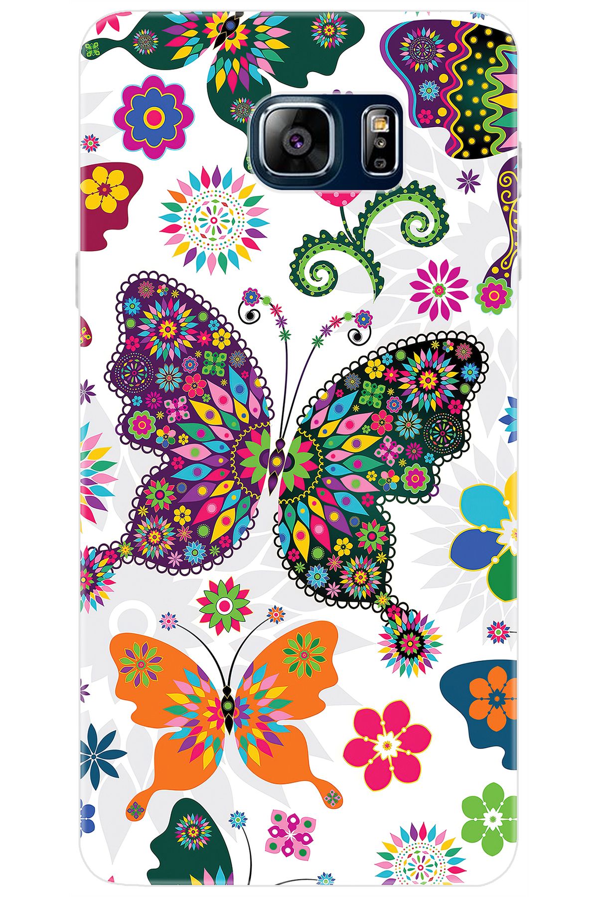 Ceppare Samsung Galaxy Note 5 (SM-N910F) Uyumlu Kılıf Desenli Silikon Renkli Kelebekler STK:541 CP-C0vxVOr