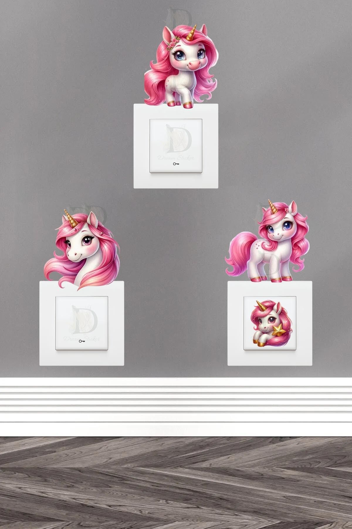 KT Decor Unicornlar 3'lü Priz Sticker Seti