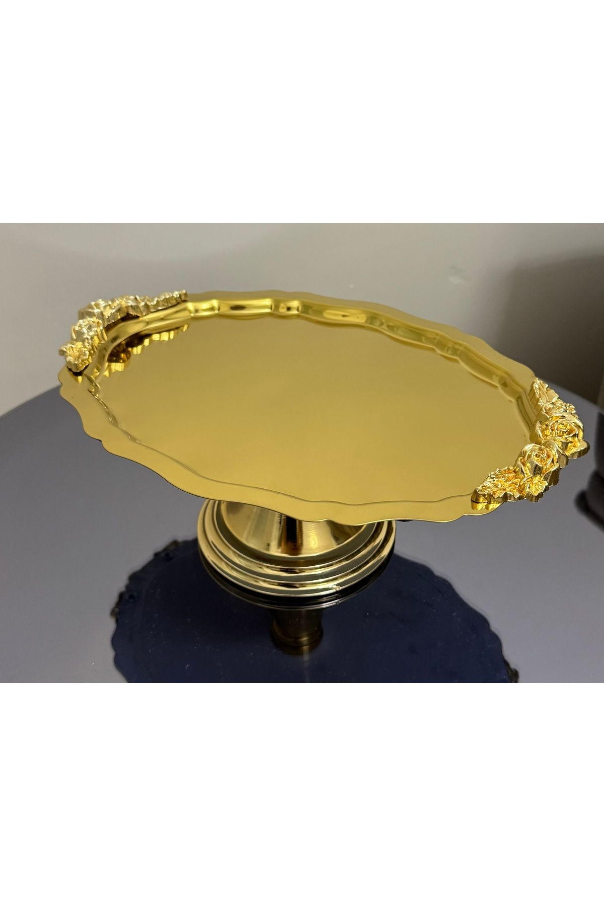SEVA ÇELİK ÇELİK GOLD RENK KULPLU MODEL AYAKLI KEK KURABİYE STANDI İKRAMLIK LÜX
