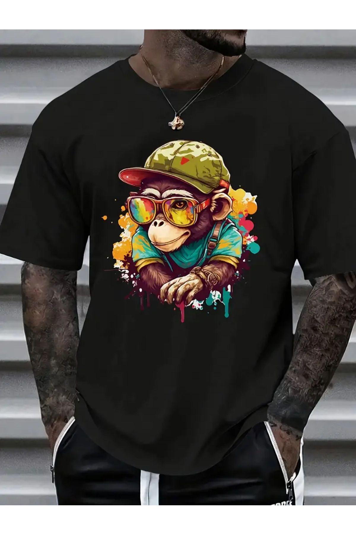 AEMİ Unisex Monkey Oversize Bisiklet Yaka T-shirt