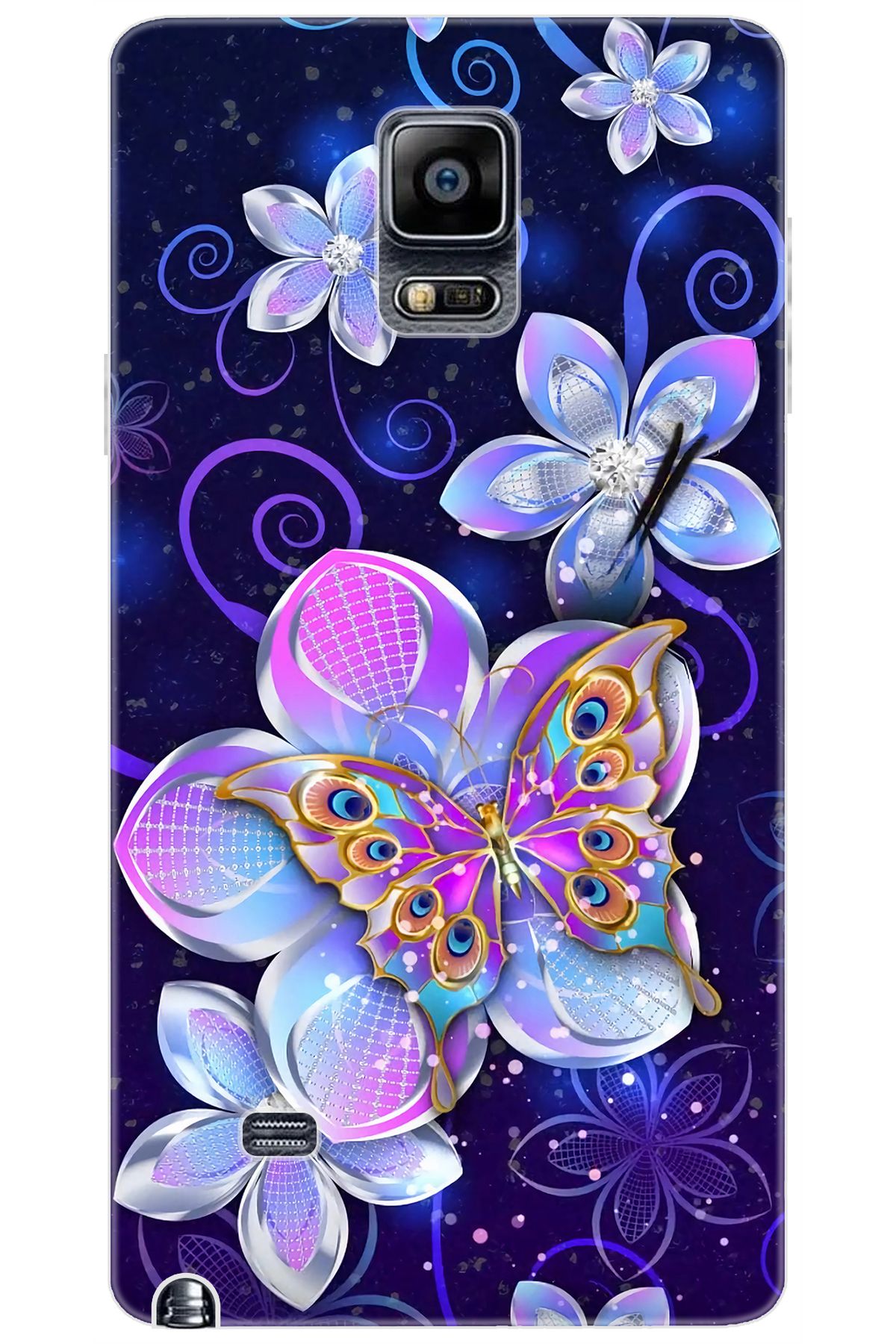 Ceppare Samsung Galaxy Note 4 (SM-N910F) Uyumlu Kılıf Desenli Silikon Kelebek ve Çiçek STK:718 CP-cH5mVJV