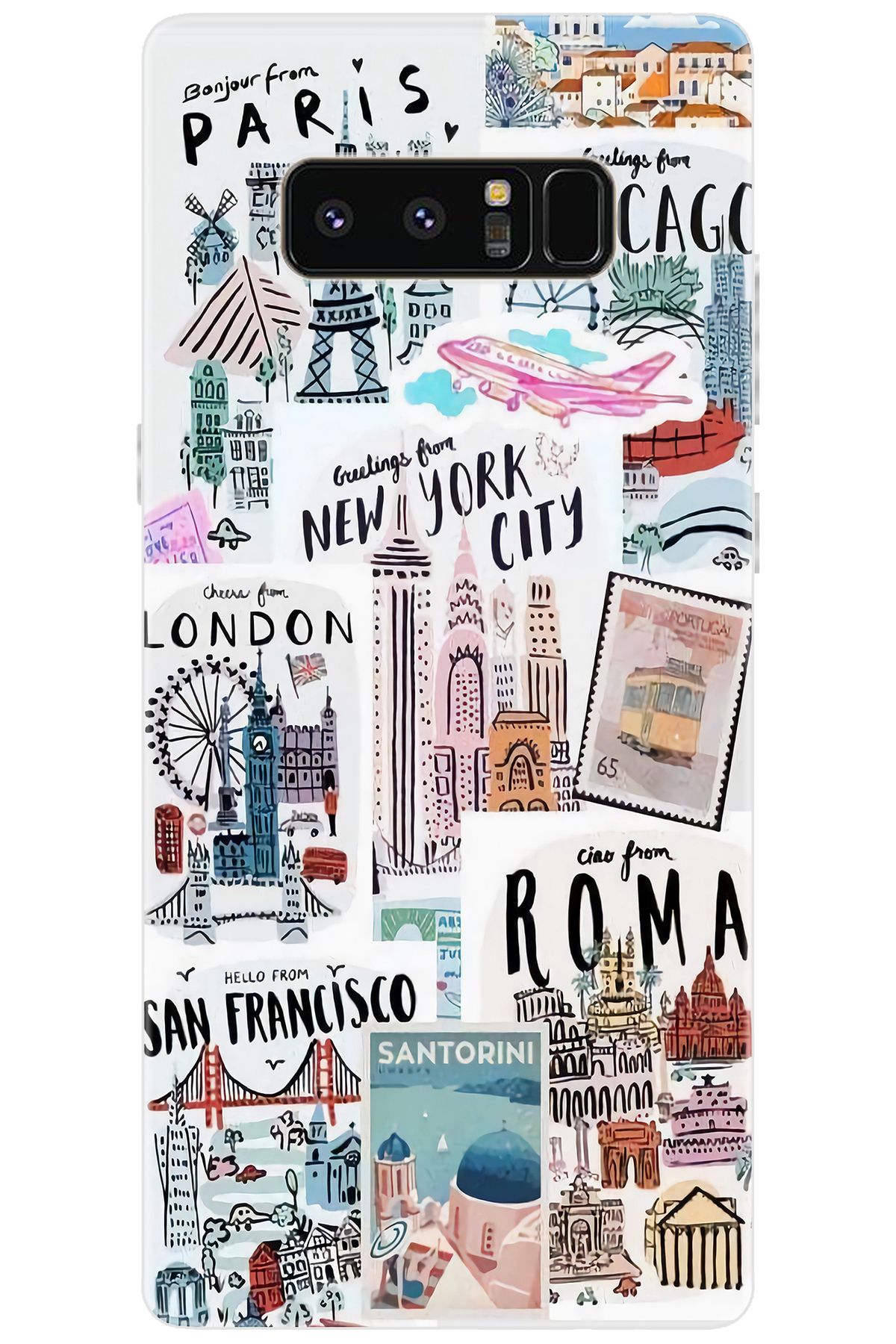 Ceppare Samsung Galaxy Note 8 (SM-N950F) Uyumlu Kılıf Desenli Silikon Newyork London STK:624 CP-Ah7BqQj