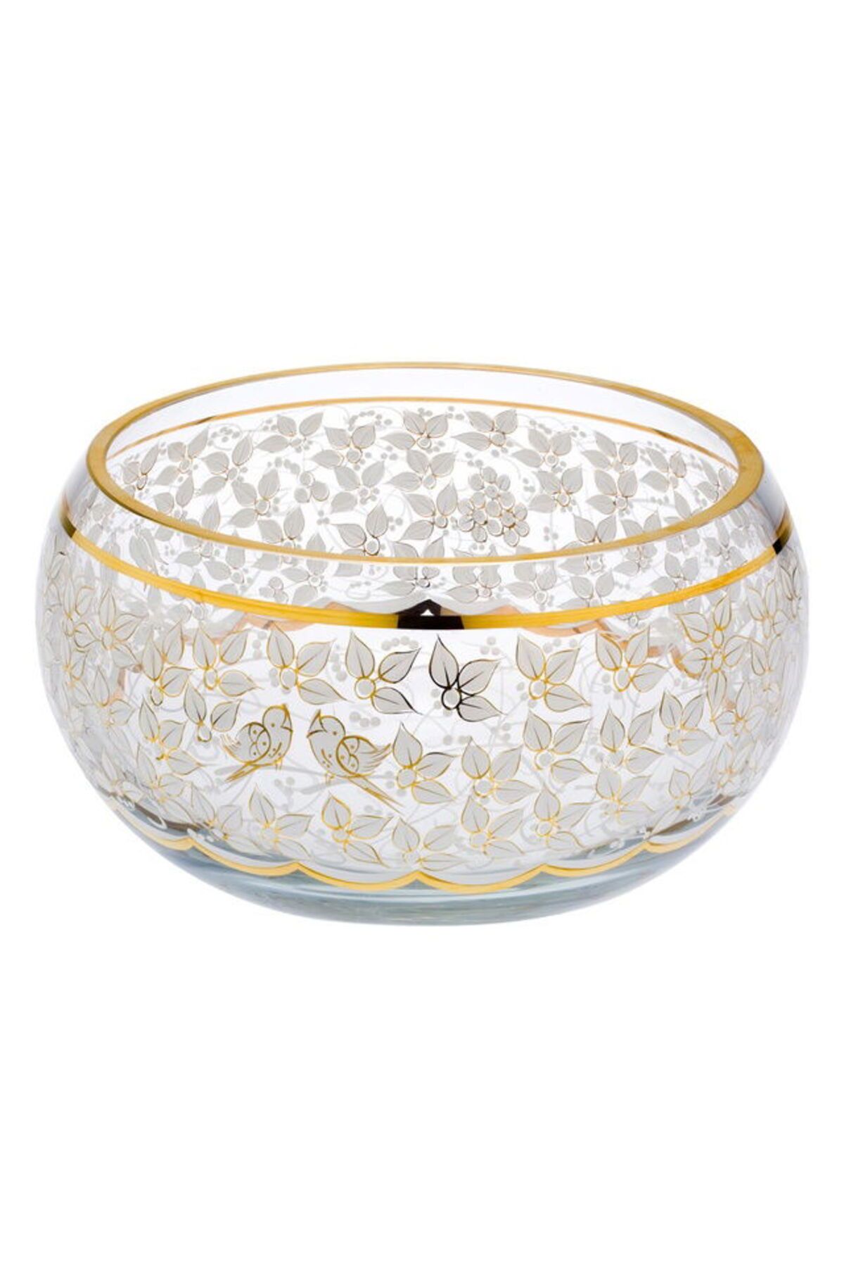 Paşabahçe Yaprak Kase Beyaz Altın Yaldız El Yapımı Butik Ürün 22 cm