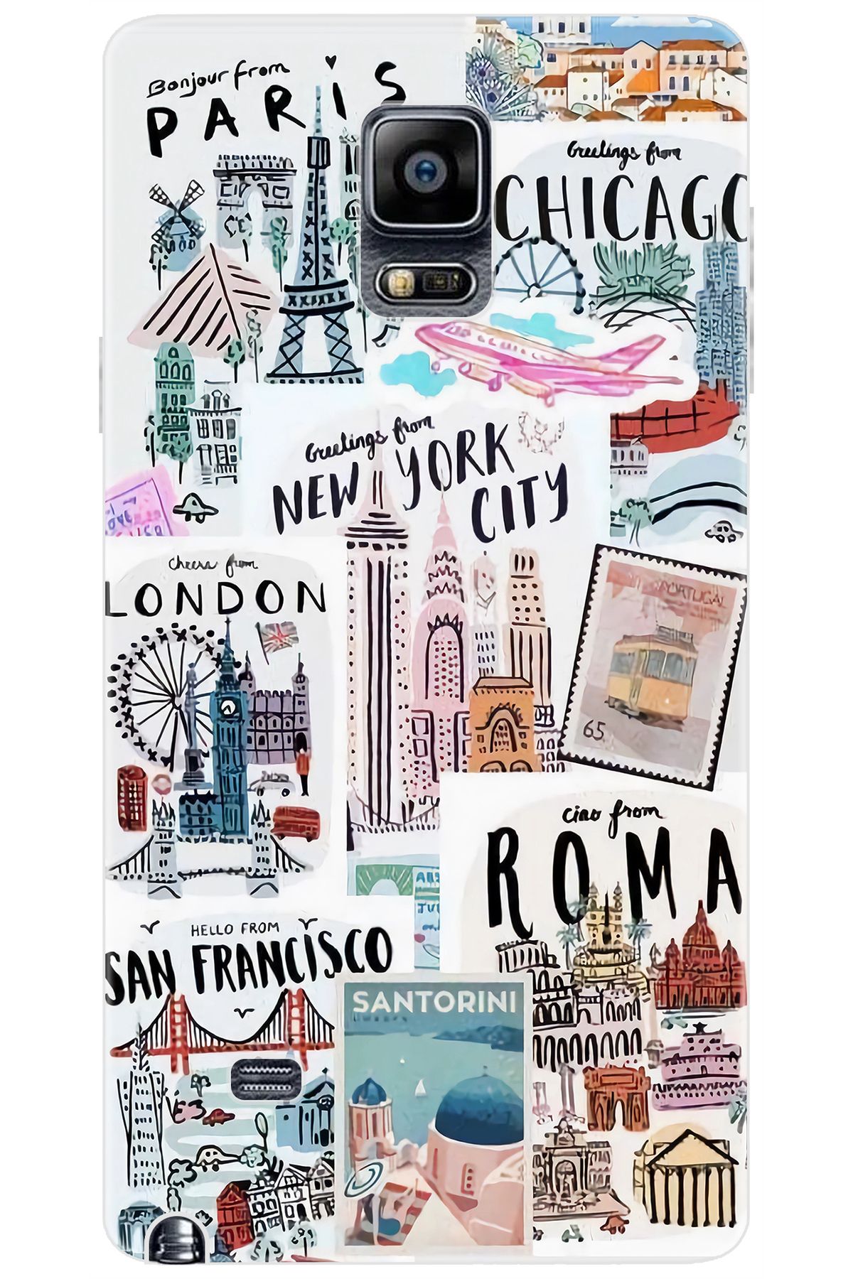 Ceppare Samsung Galaxy Note 4 (SM-N910F) Uyumlu Kılıf Desenli Silikon Newyork London STK:624 CP-Sovxk6Z