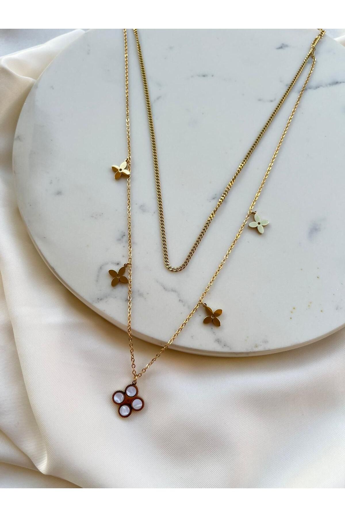 Orvix Accessories GOLD ÇİFT ZİNCİR VİNTAGE KADIN KOLYE ABİYE KOLYE YAZLIK KOLYE HEDİYELİK KOLYE ANNE KOLYE
