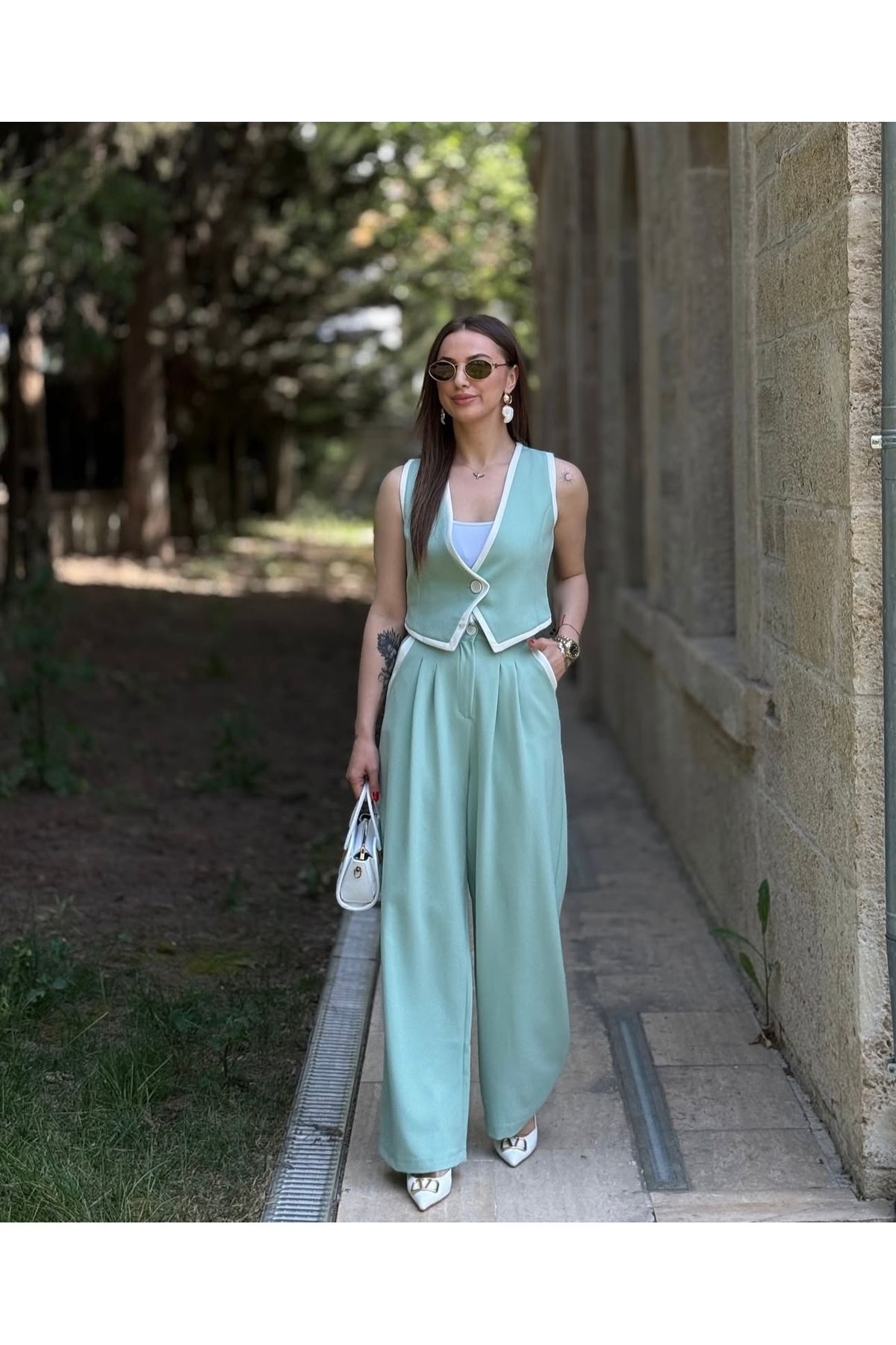 Büşra Yılmaz Boutique Mint yeşil premium garnili takım