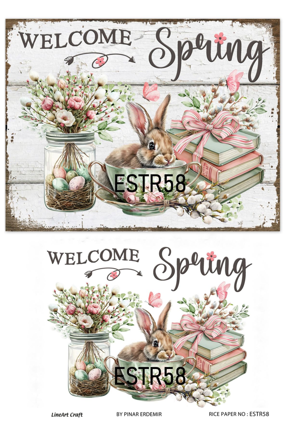 LİNEART Paskalya Serisi ESTR58 Tavşan Desenli 29*42 cm Pirinç Dekopaj