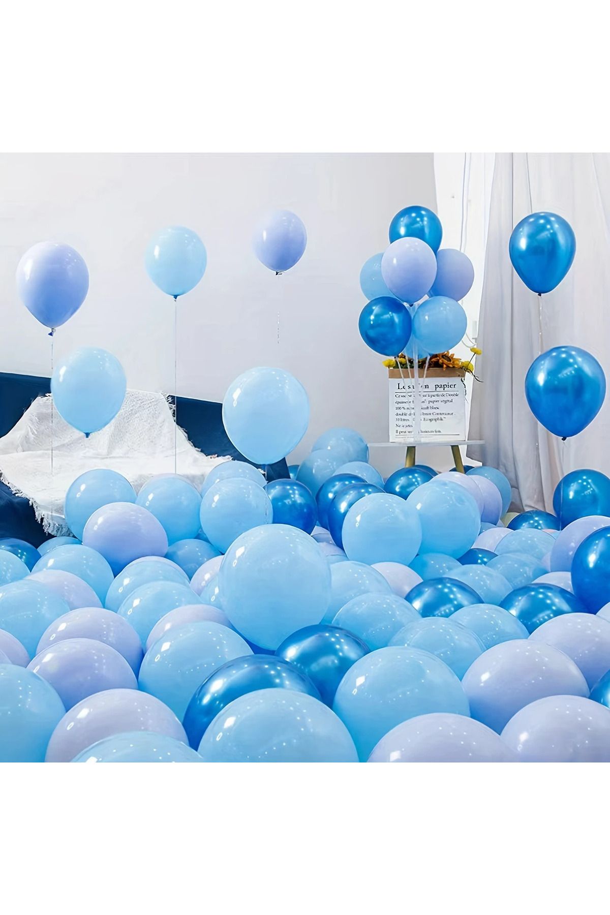 Papatya Party 18 adet krom mavi + açık mavi + beyaz balon seti