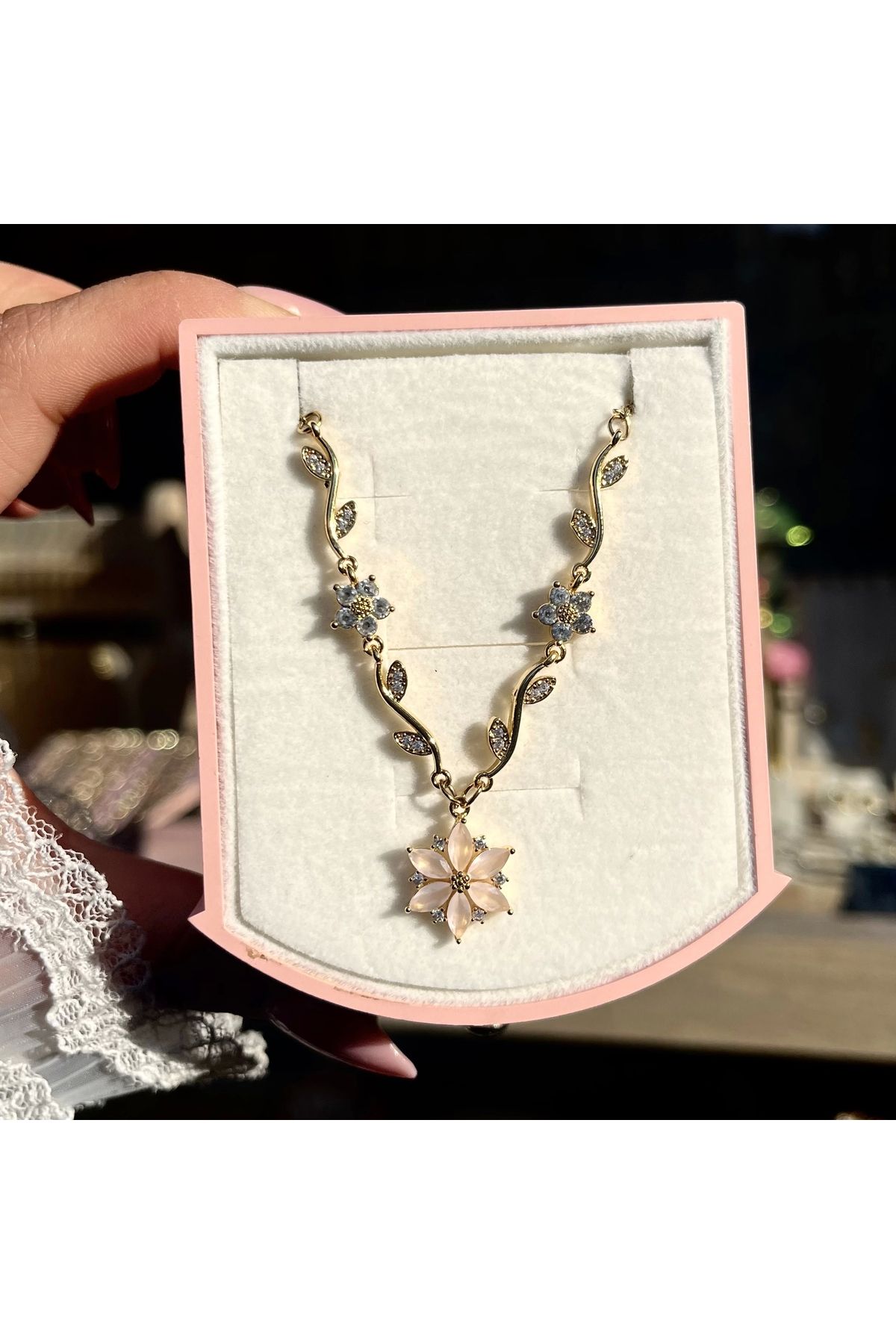 Vintagezegeni Sotf Pembe Prenses Çiçeği Violet Kolye