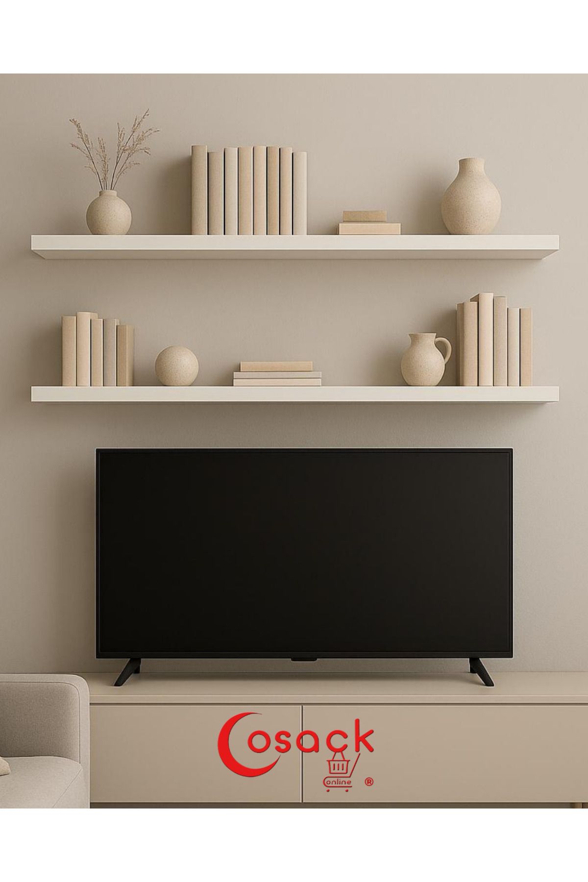 Cosack Online 2 adet 90*15 Mdf Beyaz Tv Ünitesi Tv Sehpası Duvara Monte Modern Duvar Rafı Gizli Bağlantılı