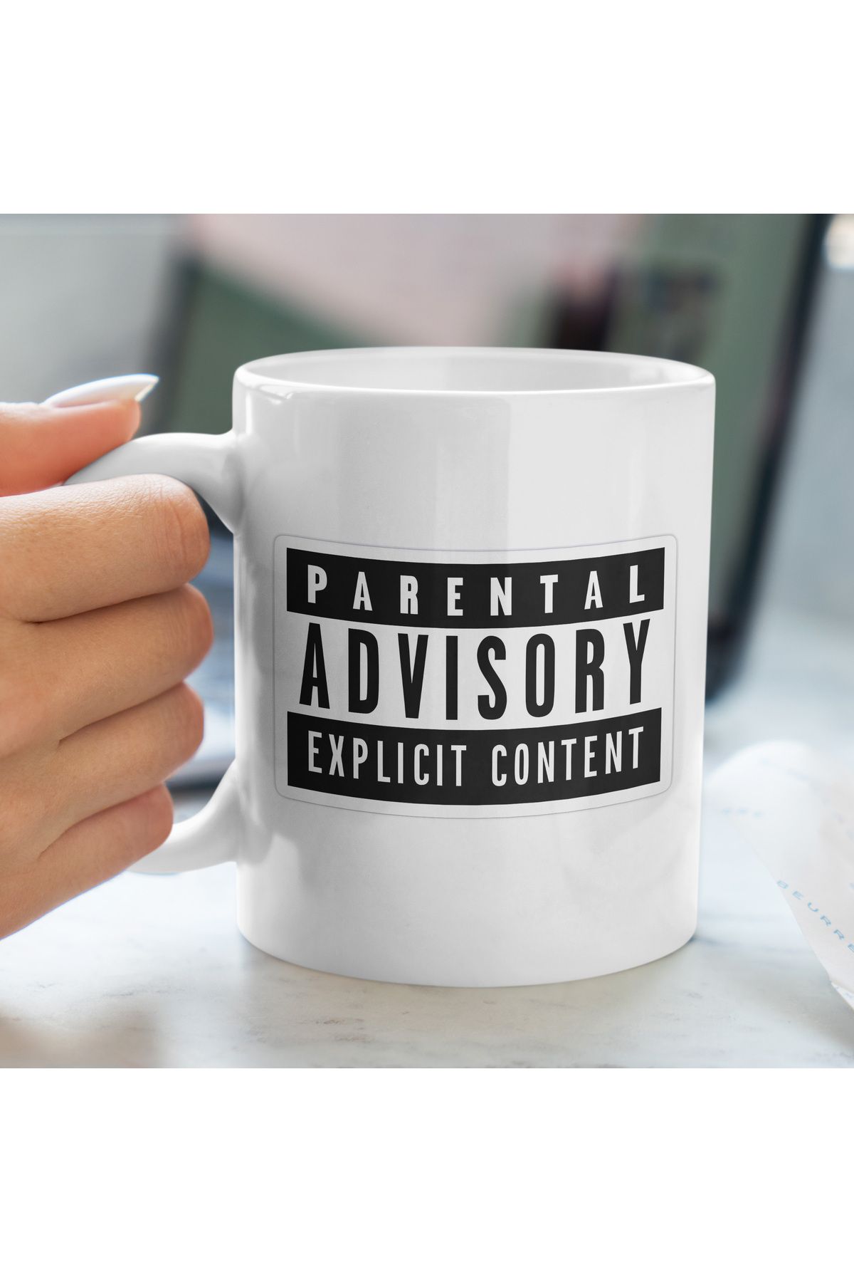 Ayabak Kupa Bardak - Parental Advisory Uyarı Desenli Kupa Bardak - Hediyelik Kupa Bardak