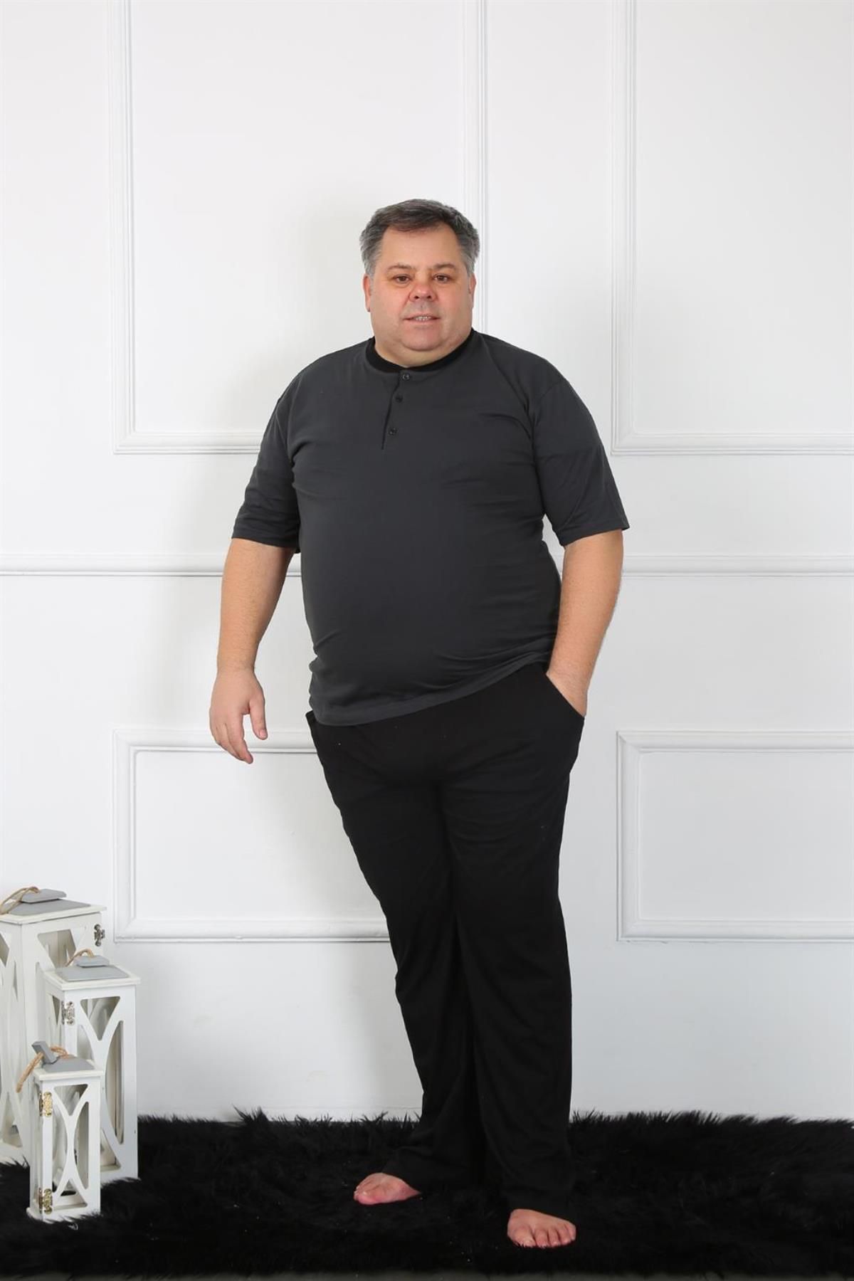 Celira Büyük Beden Erkek Antrasit Penye Pijama Takım 65010
