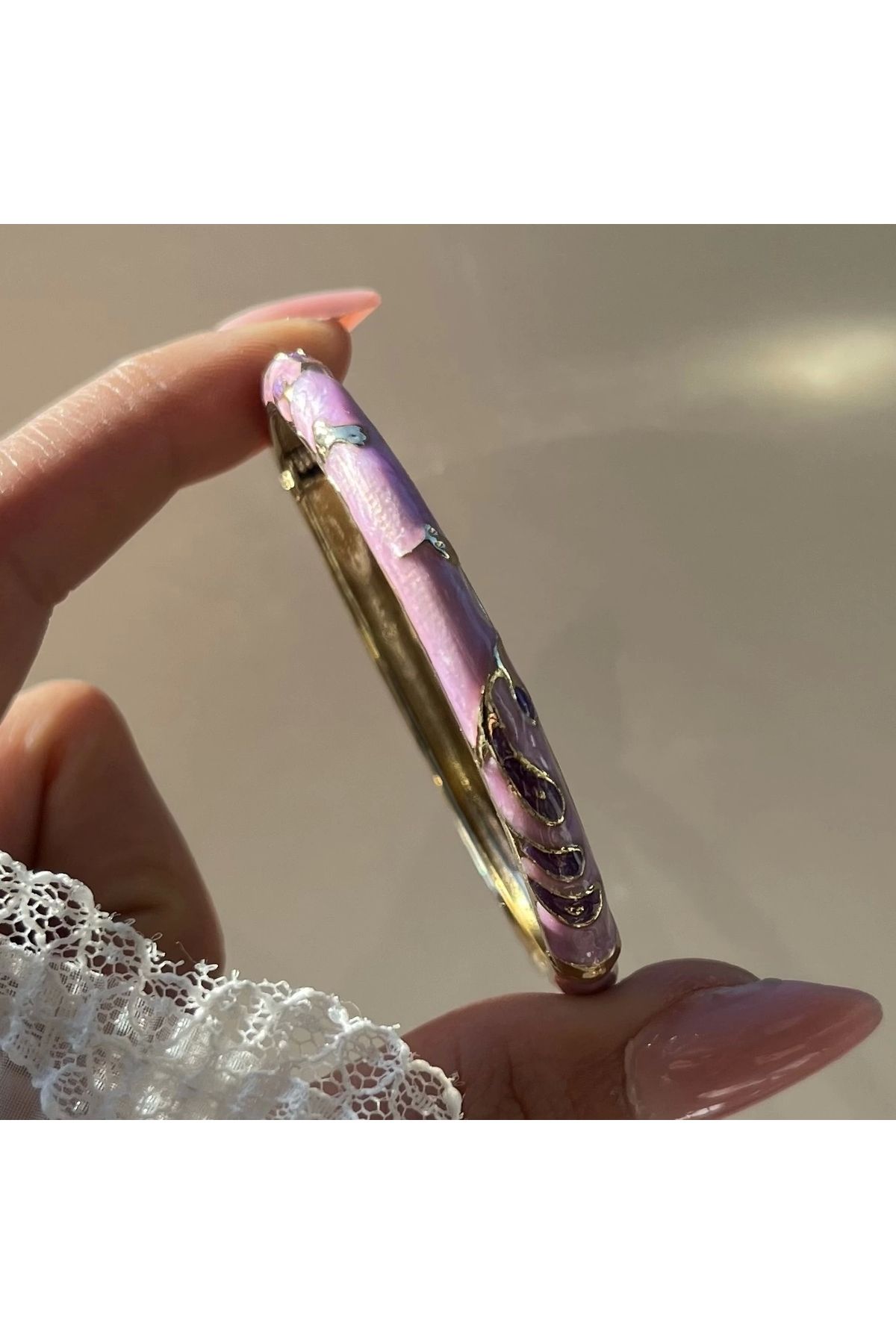 Vintagezegeni Pastel Mor Mineli Bileklik