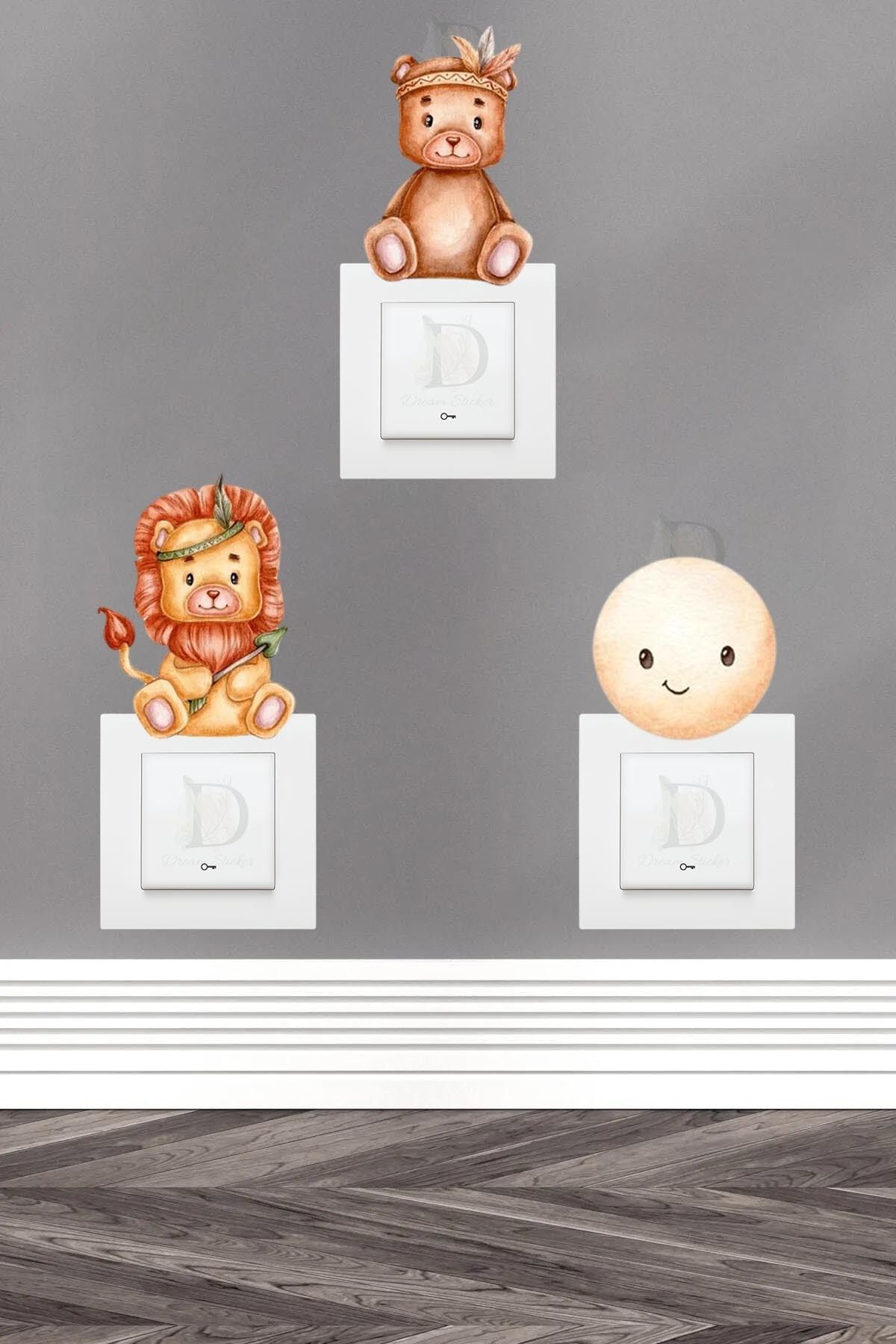 KT Decor Kızılderili Hayvanlar Pastel Renk 3'lü Priz Sticker Seti