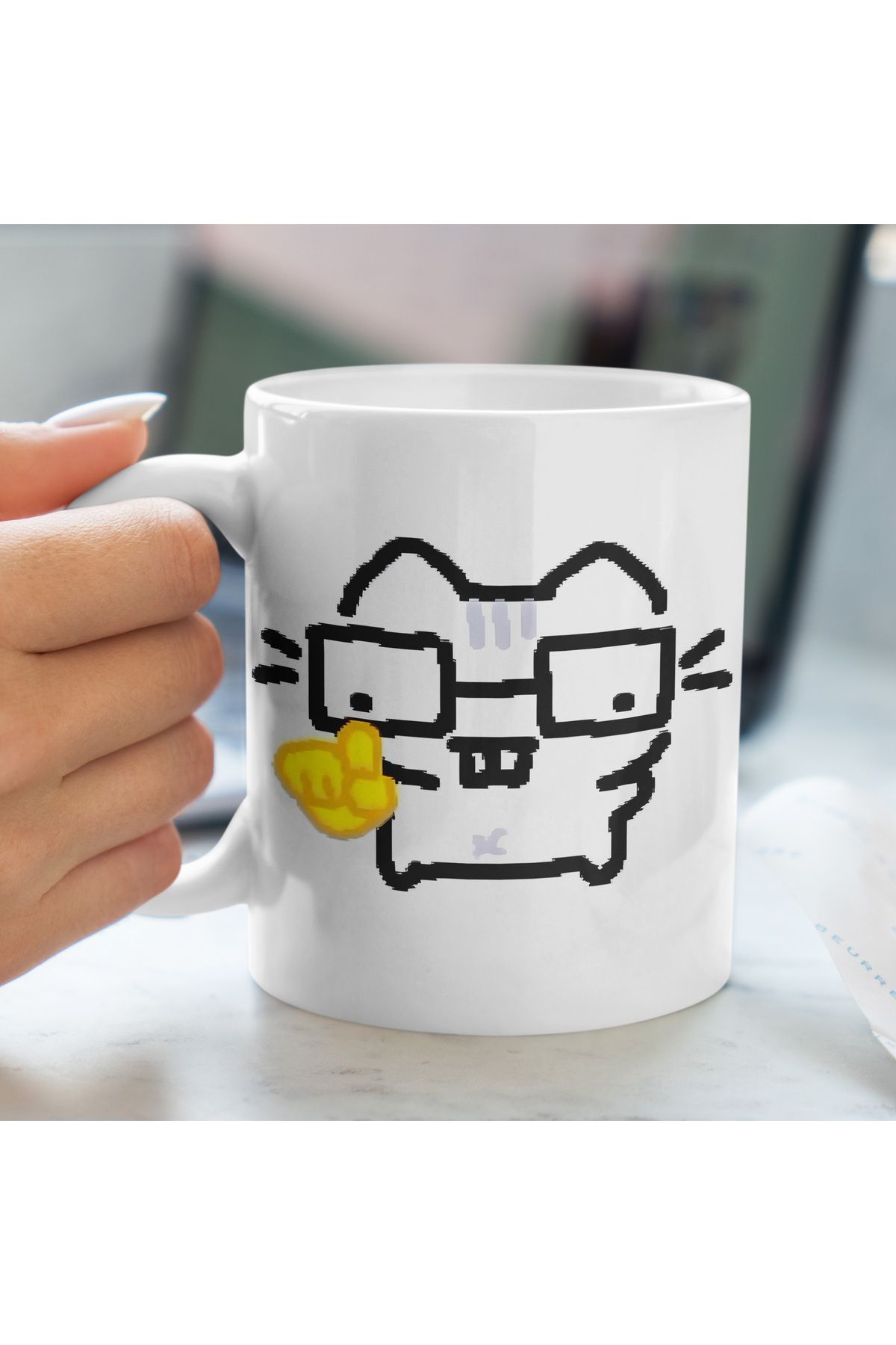 Ayabak Kupa Bardak - Zeki Kedi Desenli Kupa Bardak - Hediyelik Kupa Bardak