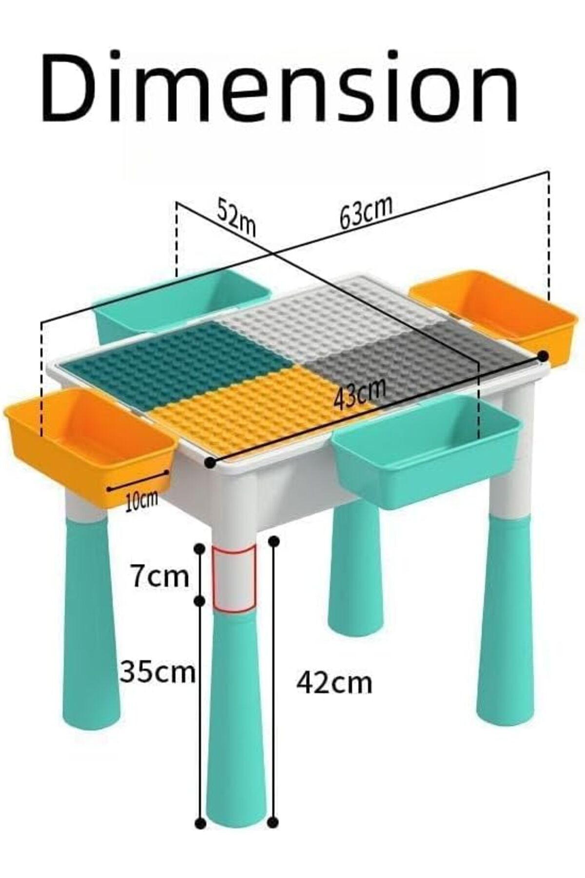 Lumely-186 Pcs Double Sided Kids Building Block Activity Table,4 Storage Box and Adjustable Legs, for 3+ 3
