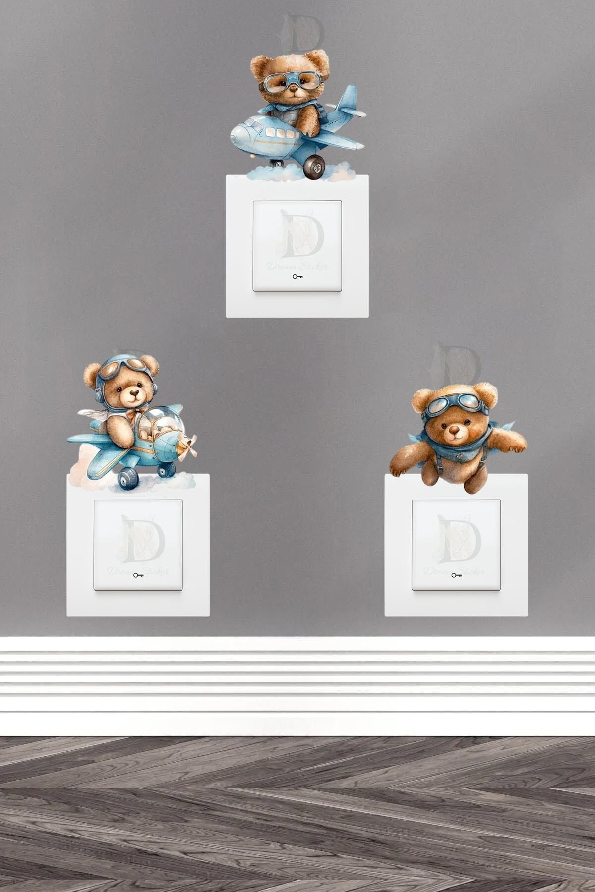 KT Decor Uçan Ayıcıklar Çocuk Odası 3'lü Priz Sticker Seti