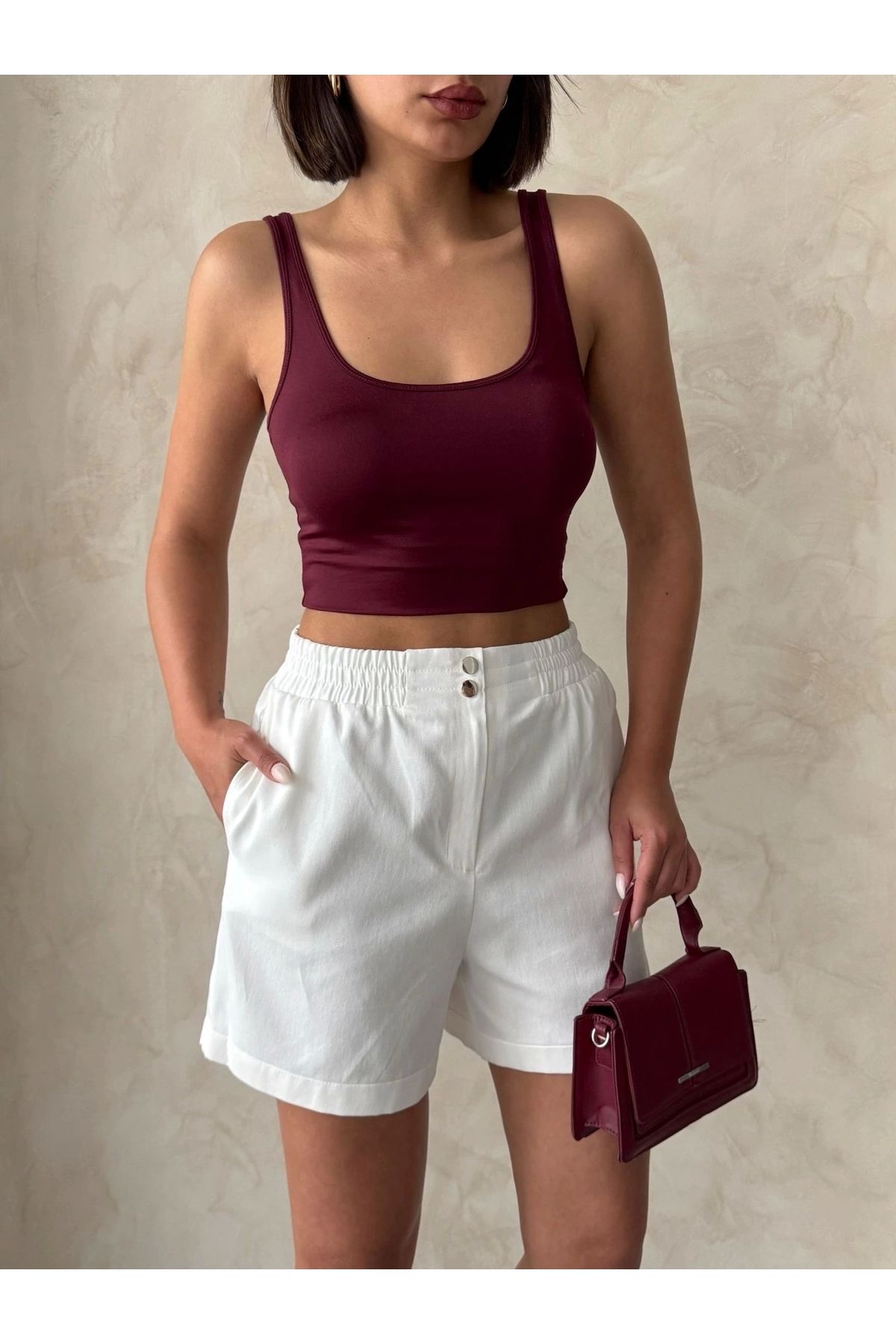 zarifkadın Beli lastikli çift çıtlı şort