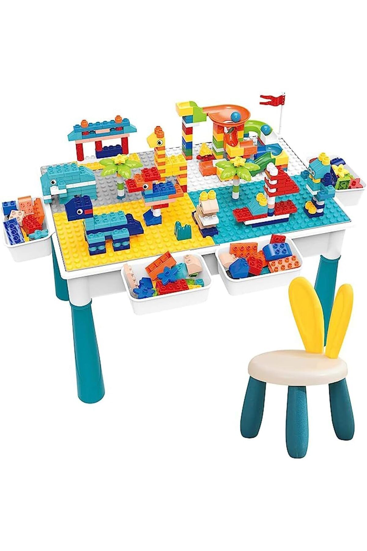 Lumely-186 Pcs Double Sided Kids Building Block Activity Table,4 Storage Box and Adjustable Legs, for 3+ 7