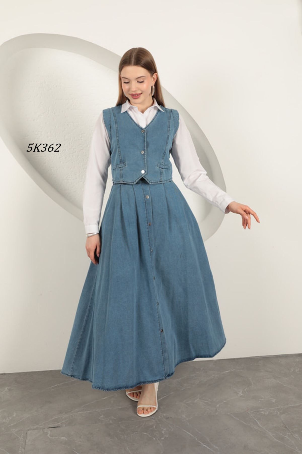 Remon Denim Kumaş Yelekli Takım Açık Mavi 5K362