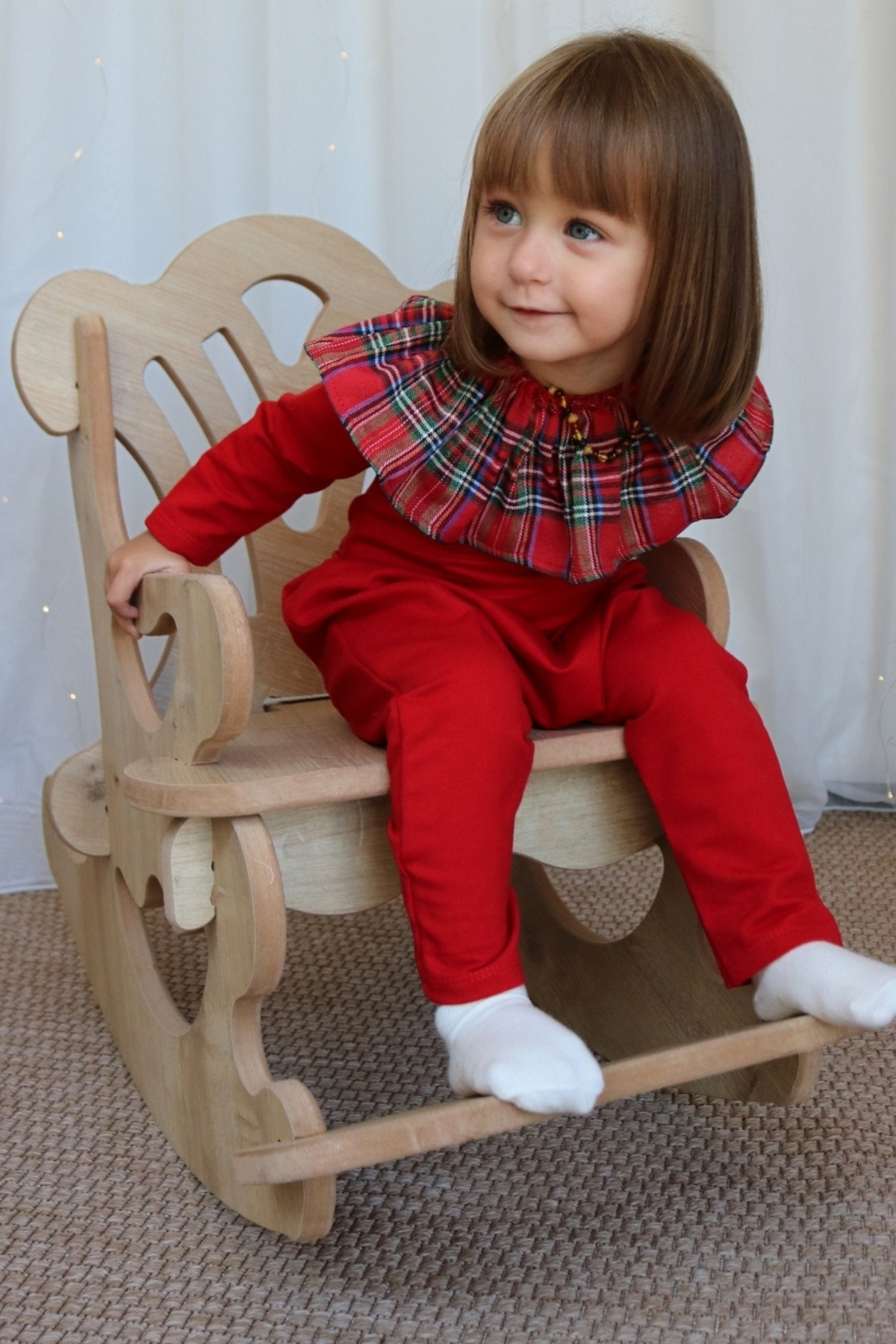 Parla Kids-Girl's Red Plaid Collared New Year's Jumpsuit Salopet 5