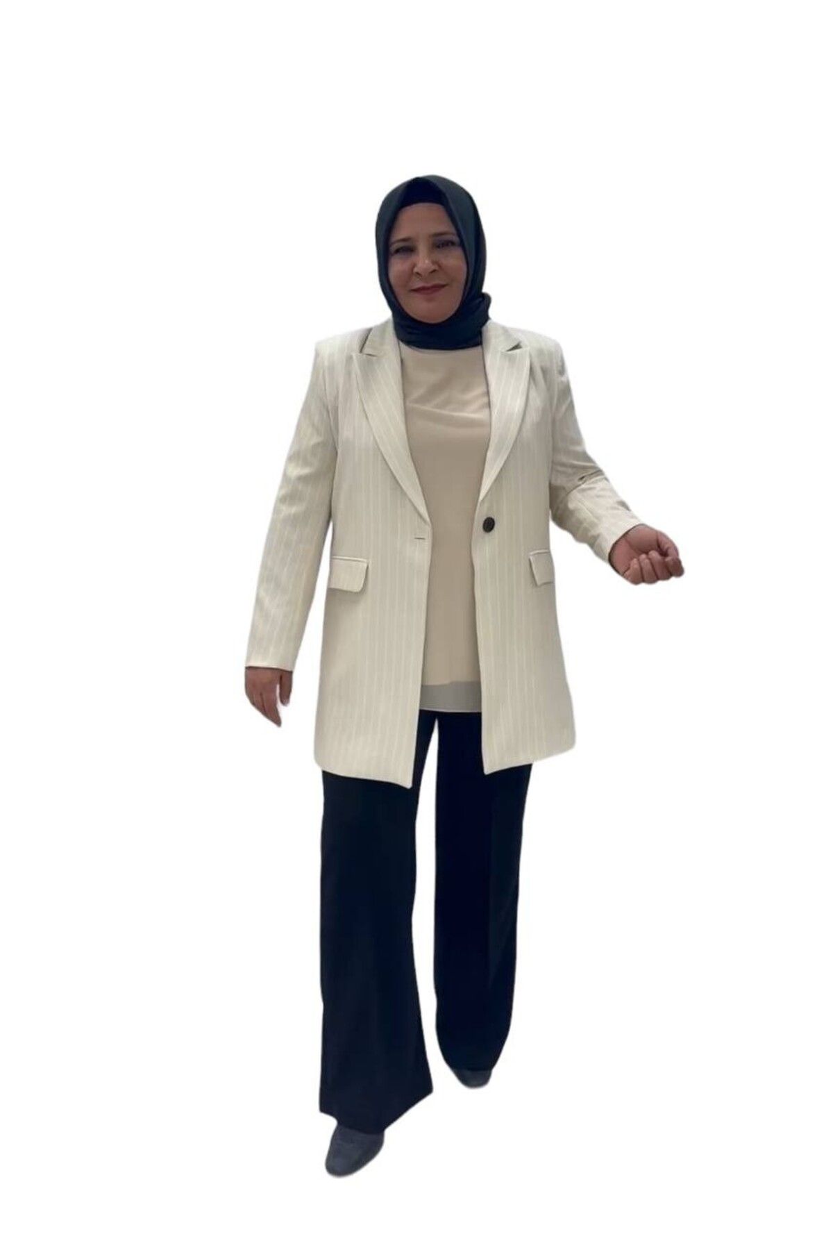 Sevda Kılınç Büyük Beden Çizgili Ceket