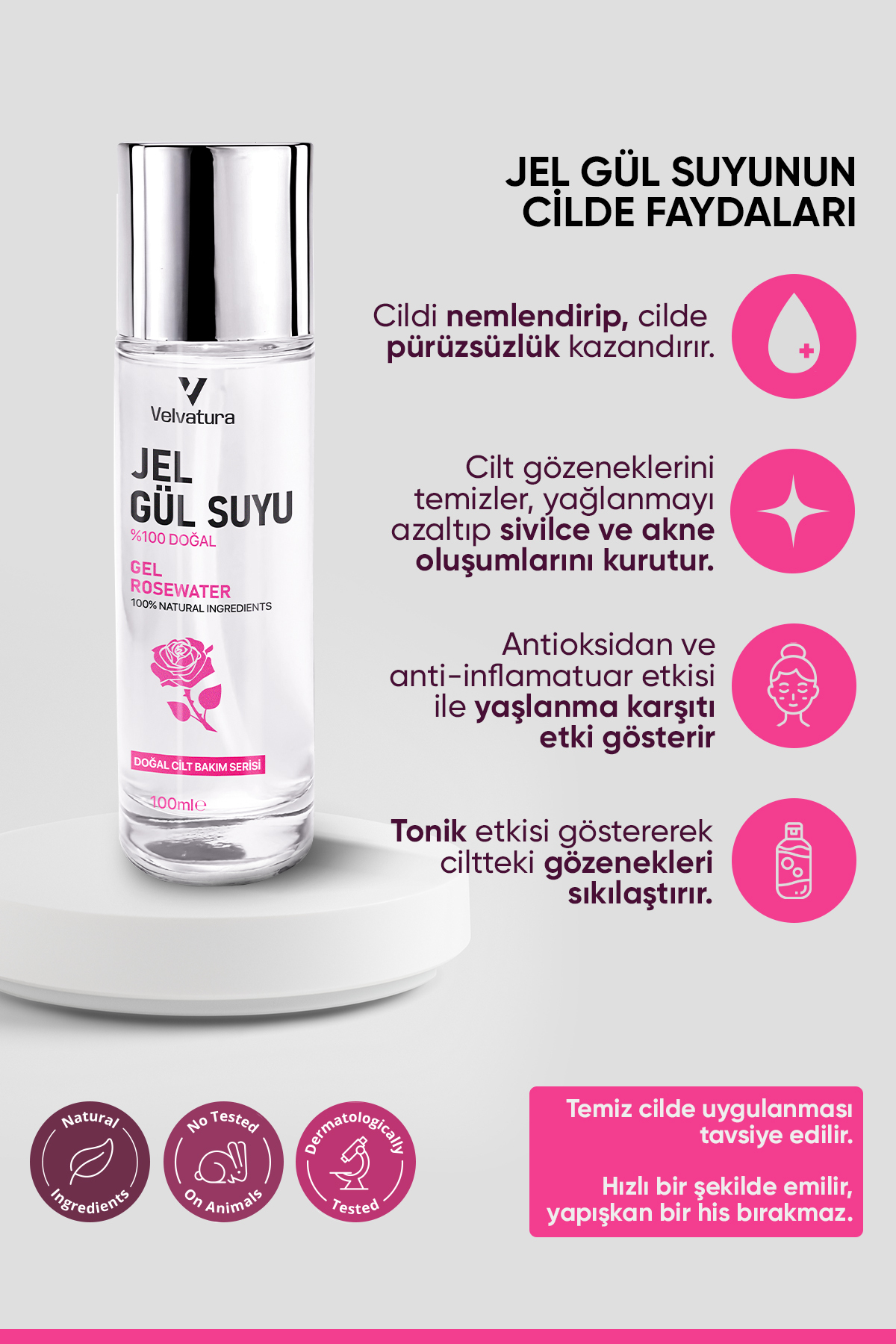 Jel Gül Suyu %100 Doğal Gül Suyu Nemlendirici Ve Yumuşatıcı Saf Gül Suyu Arındırıcı 100 ml — jelgulsuyu — تصویر 3 از 8
