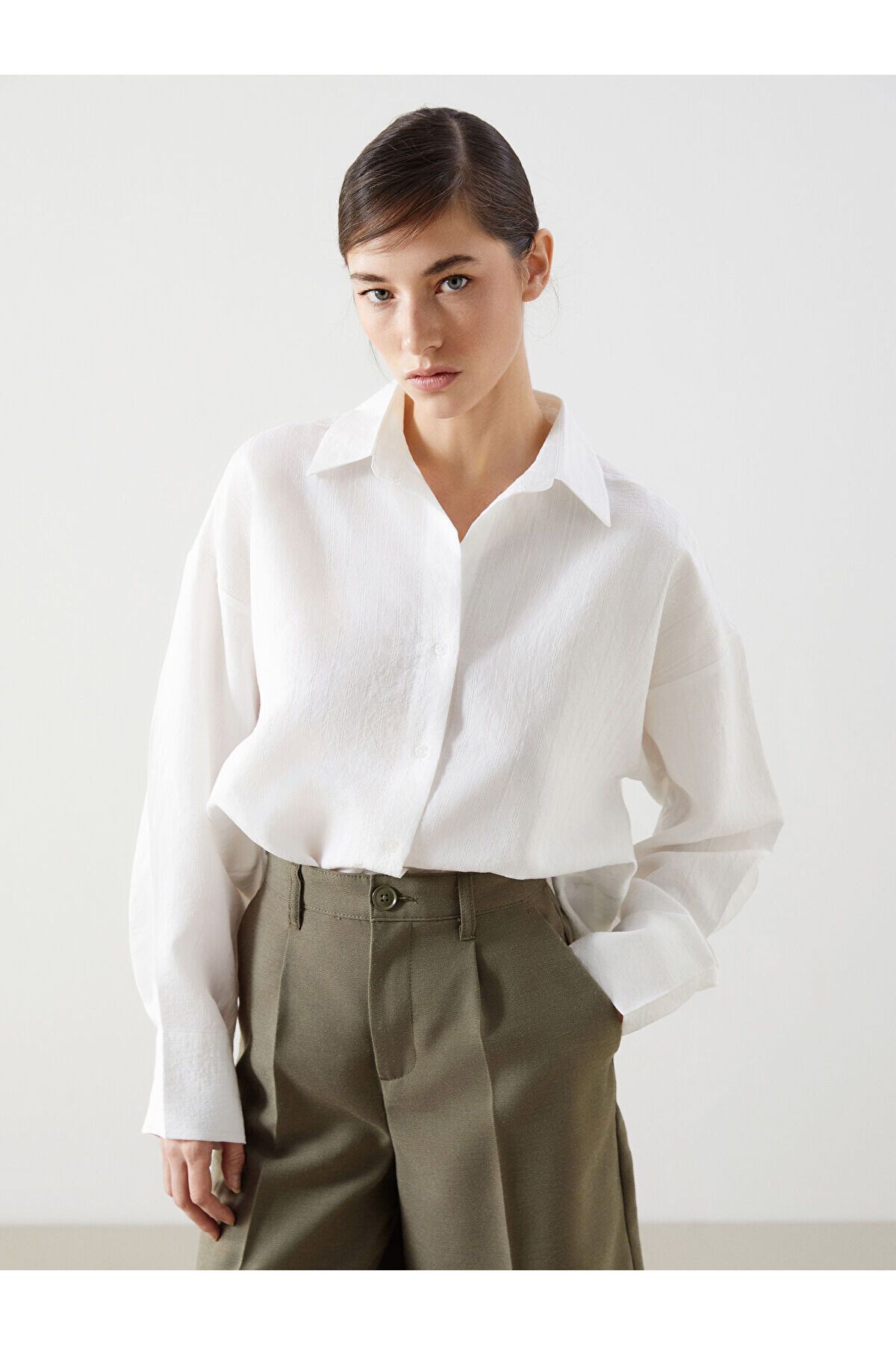 LC Waikiki Çizgili Oversize Poplin Kadın Gömlek