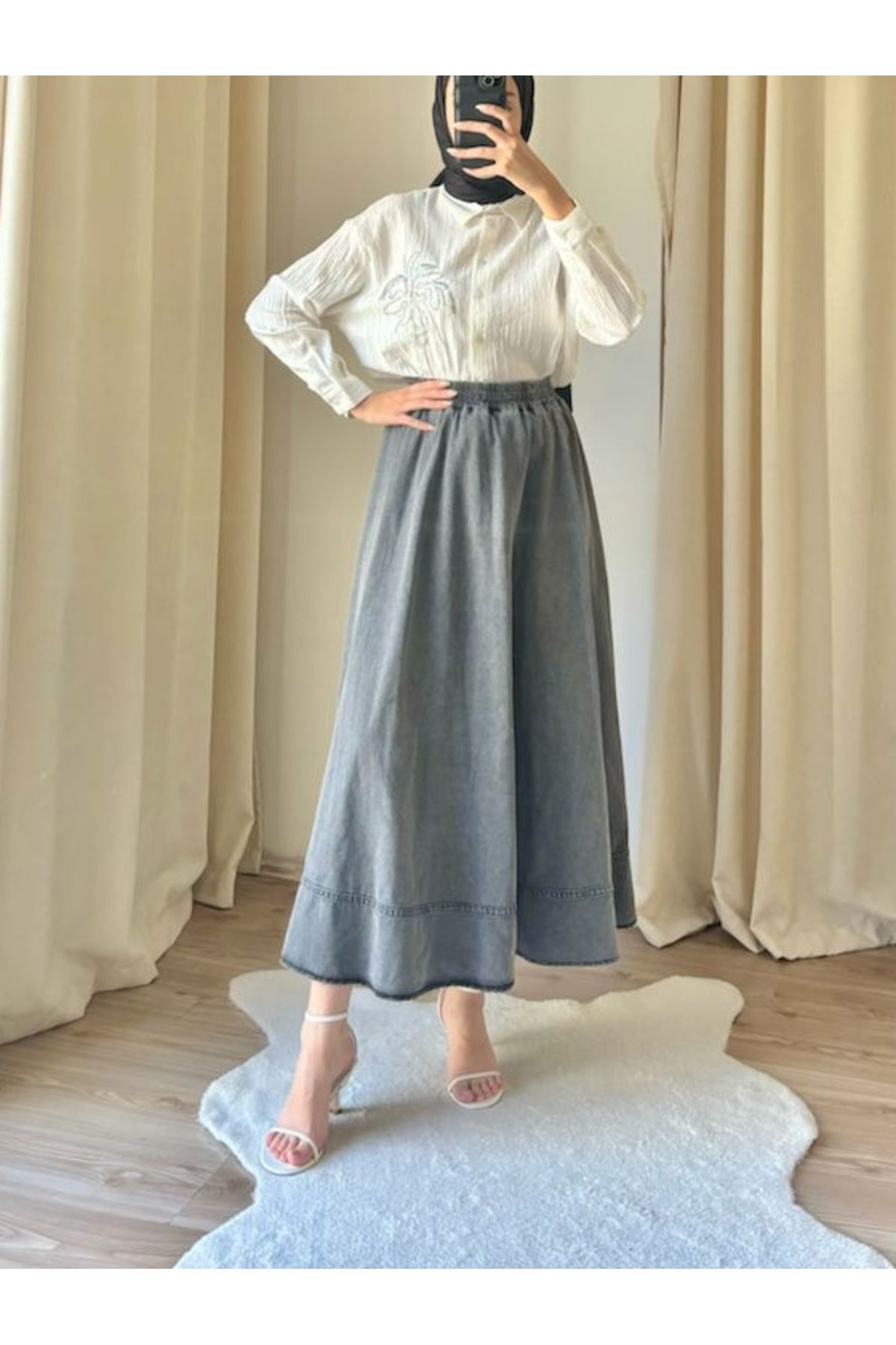 Suede Style 9056 - Rahat Şık Bel Lastikli Kadın Kot Etek