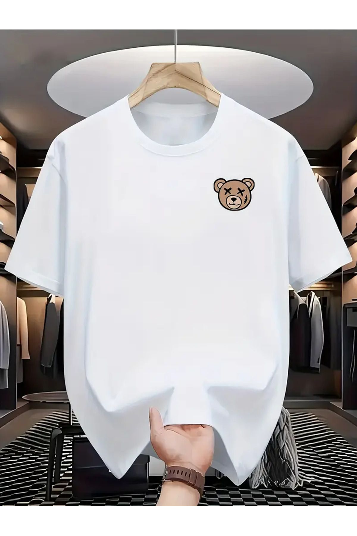 AEMİ Unisex Bear Oversize Bisiklet Yaka T-shirt