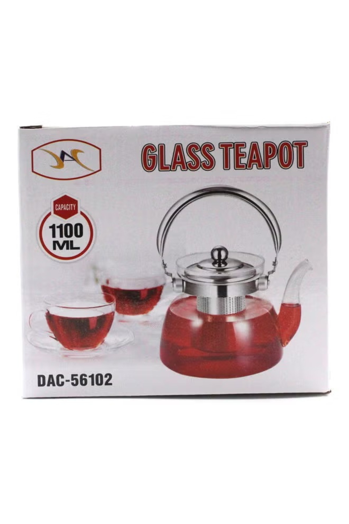 إبريق شاي زجاجي مع فلتر من الفولاذ المقاوم للصدأ شفاف 1100 مل