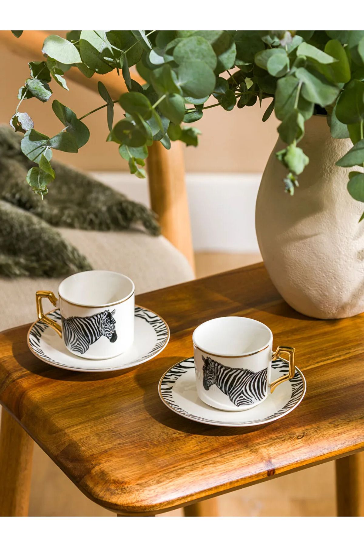 LC Waikiki LCW HOME Siyah Zebra Baskılı 2 Kişilik Porselen Kahve Fincan Takımı 90 ml