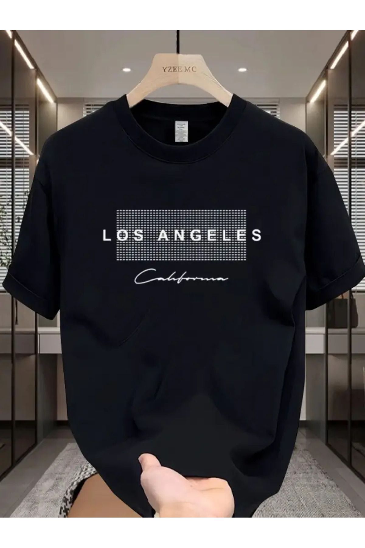 AEMİ Unisex Los Angeles California Oversize Bisiklet Yaka T-shirt