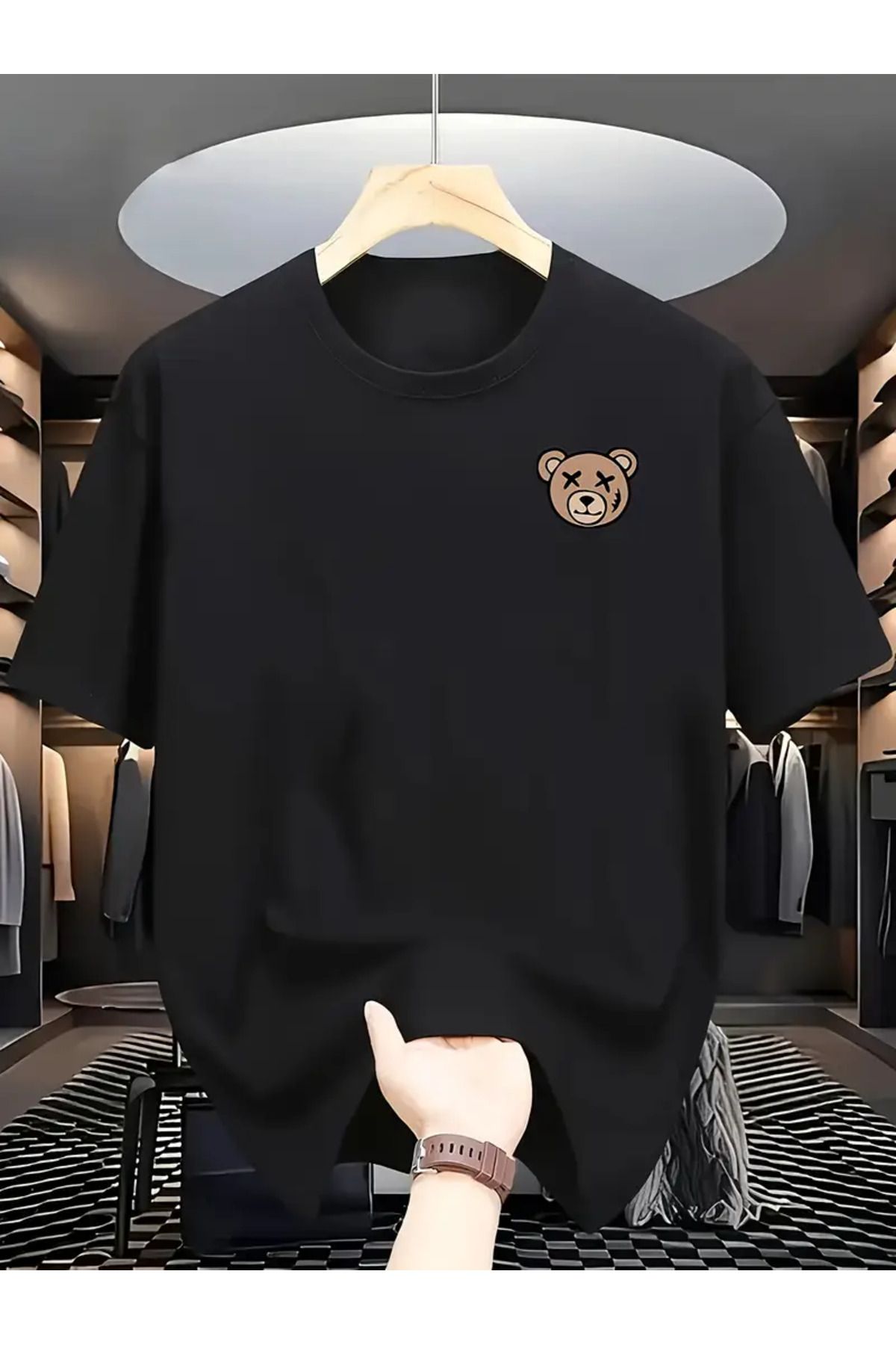 AEMİ Unisex Bear Oversize Bisiklet Yaka T-shirt
