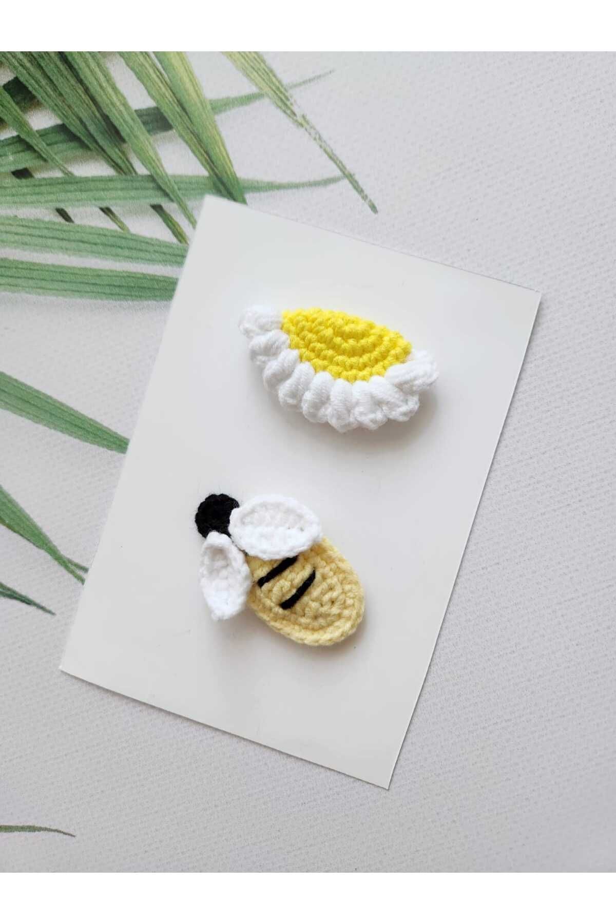 Kadın Girişimciler Atölyesi Bal ARIM Papatyam Model Az Saçlı Yenidoğan Bebek Tokası El Emeği 2'li Klips Handmade Bebek Hediyelik