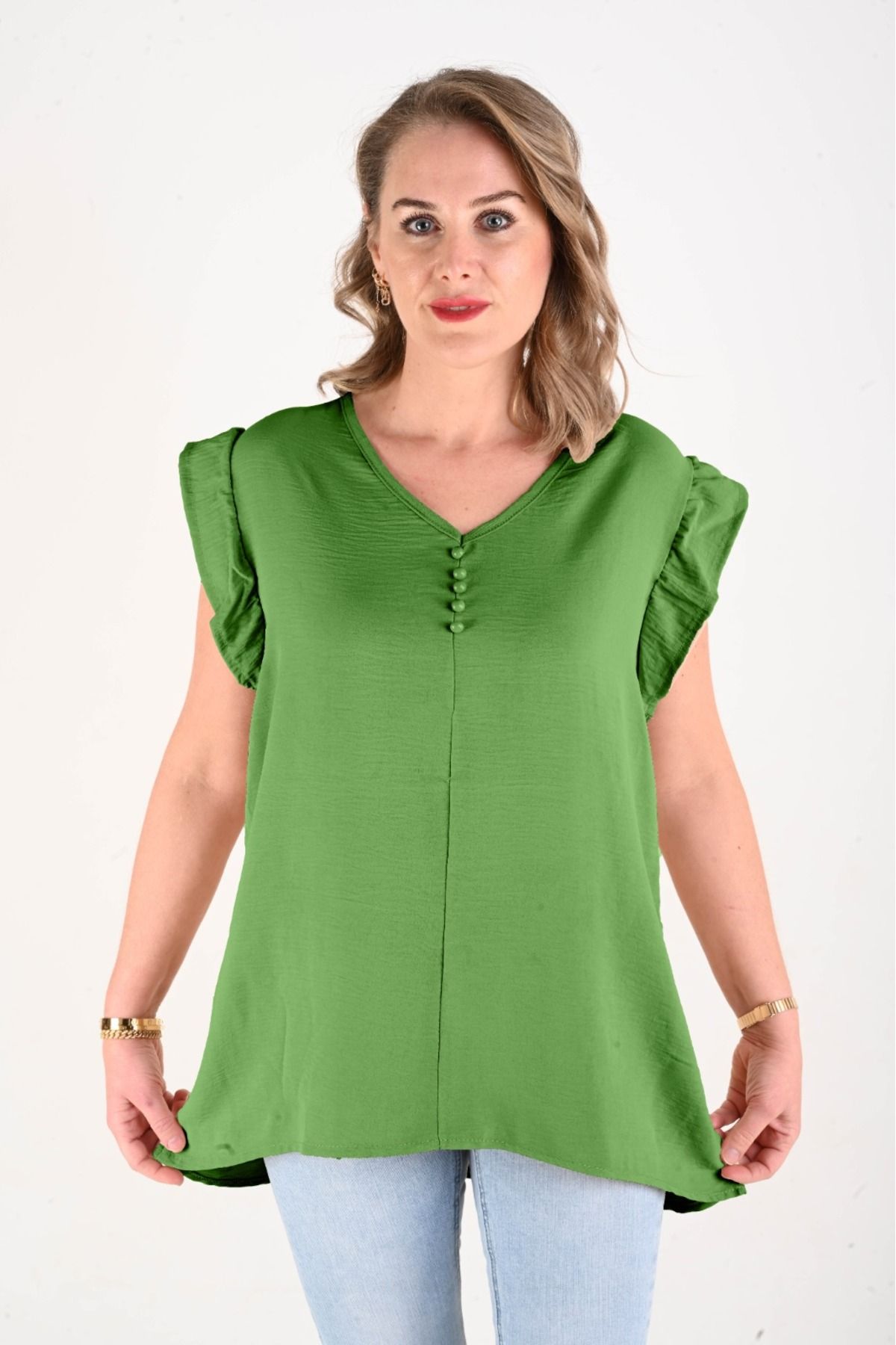 KSV Collection kolları fırfır detaylı inci düğmeli tunik