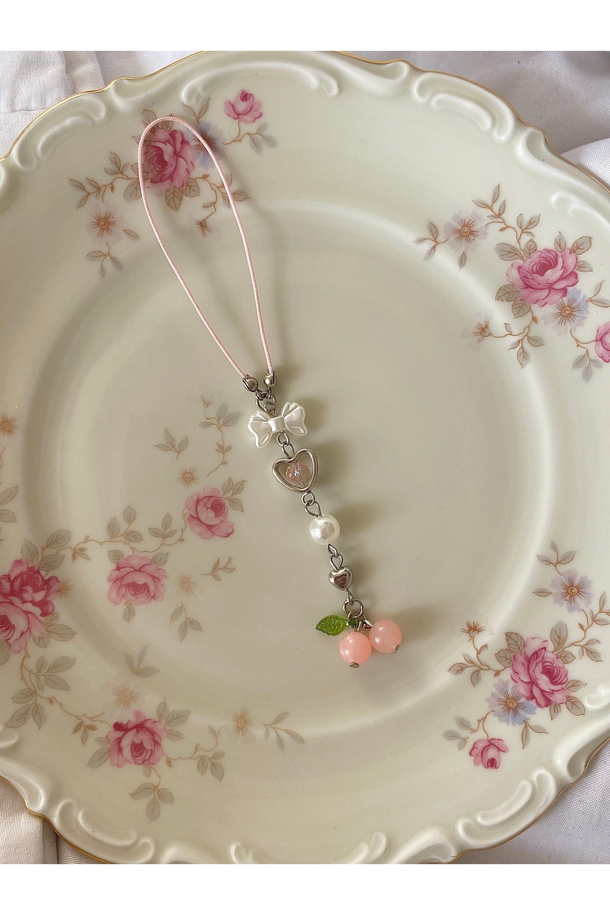 bettymettys Soft Pembe Cam Kiraz Boncuklu Fairycore Coquette Telefon Çanta Aksesuarı Telefon Charmı