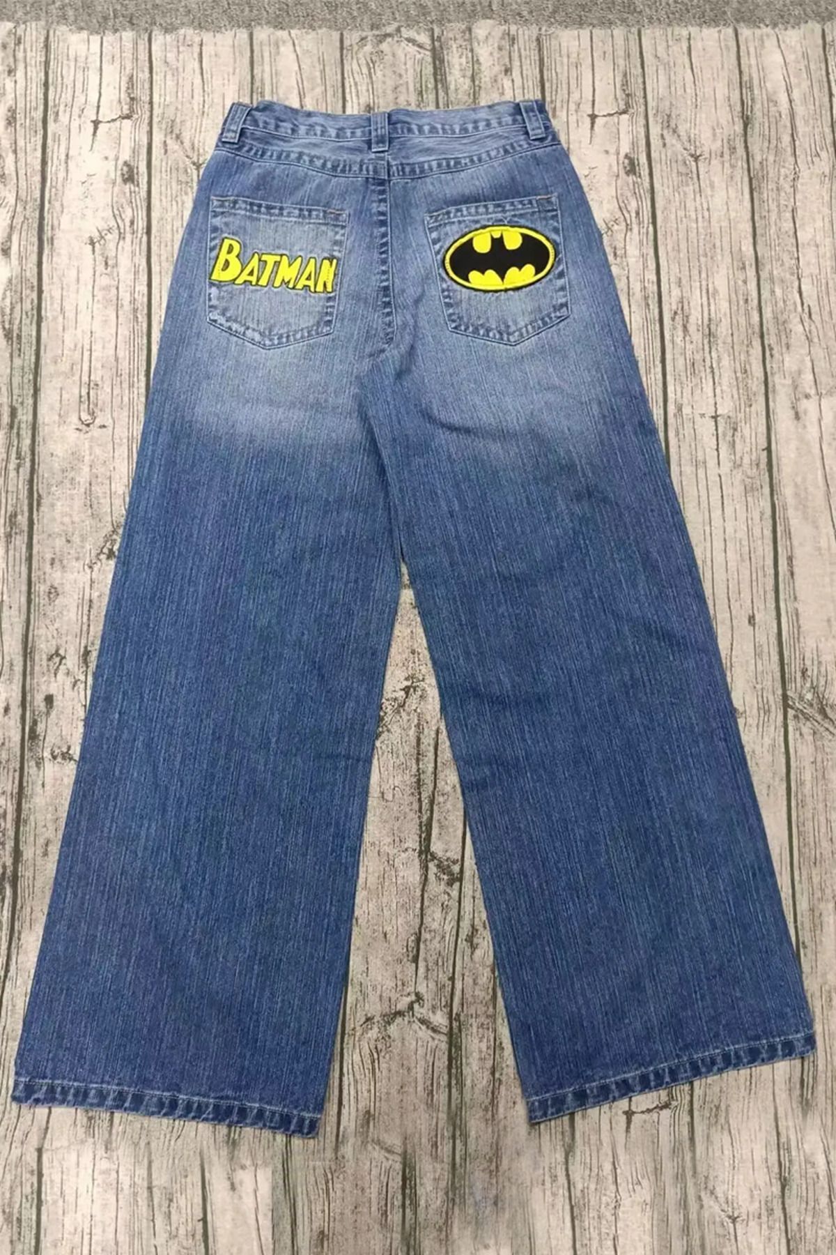 Karakedi Mavi Yarasa Taşlamalı Harajuku Baggy Pantolon